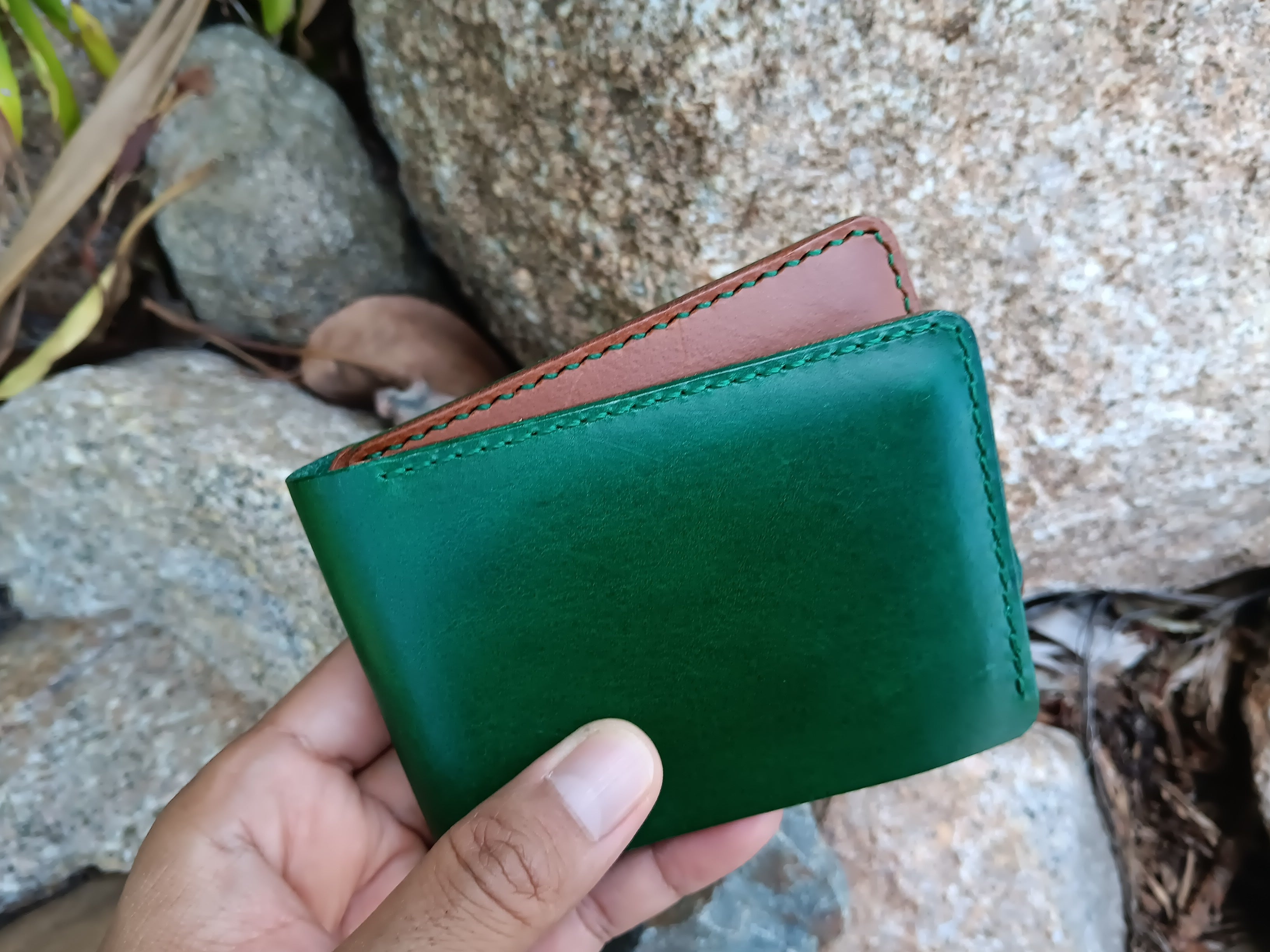 Men's Bifold Wallet - Green & Brown