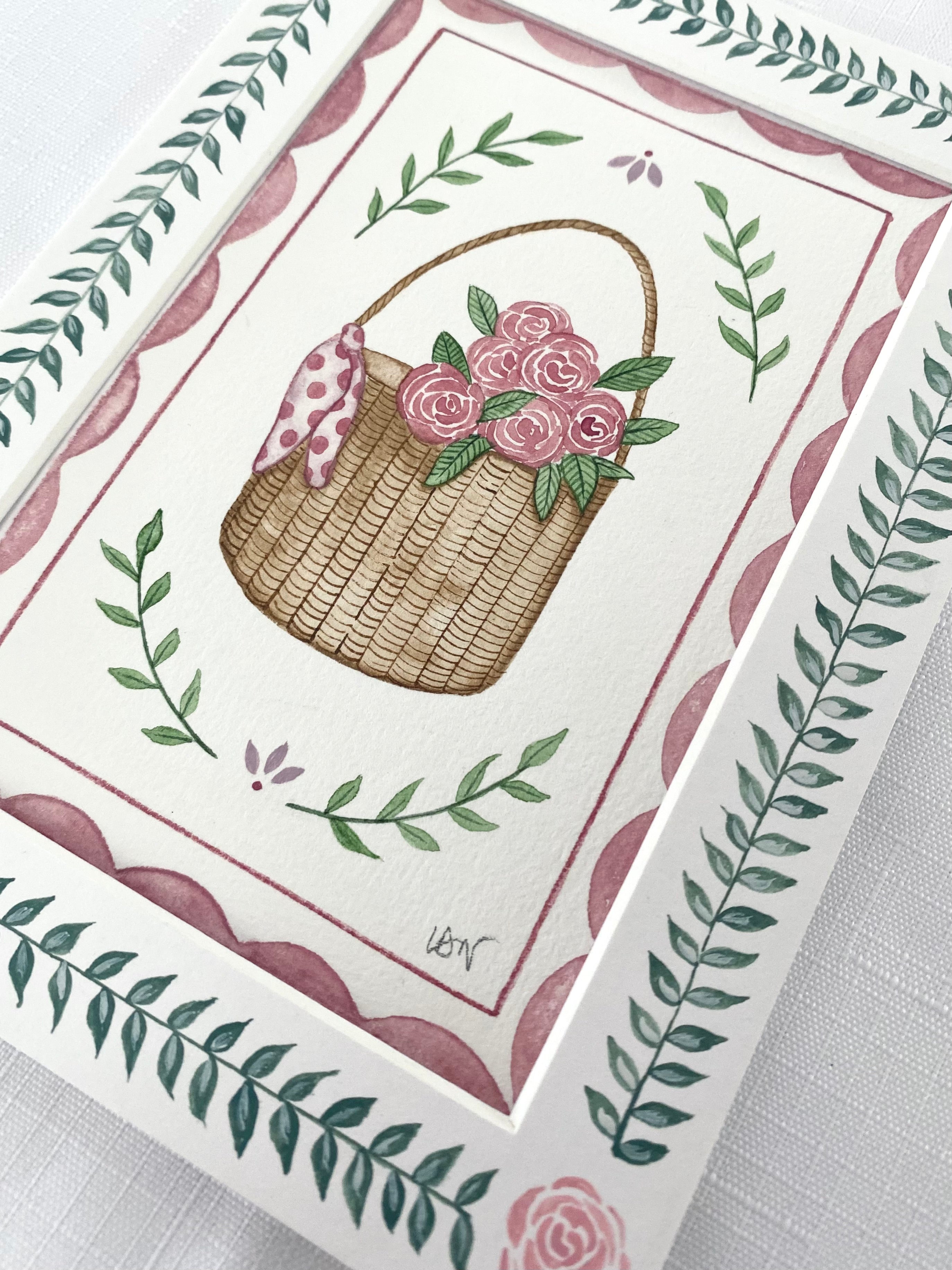 Summer Joys Original Watercolour Painting - Picnic Basket