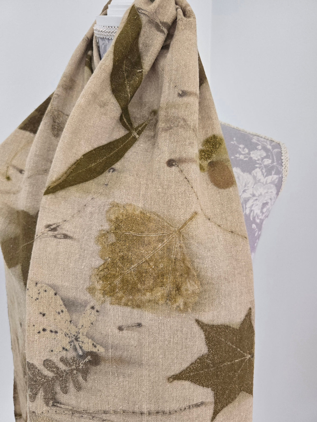 Eco-Printed Linen Scarf – Botanical Earth Tones