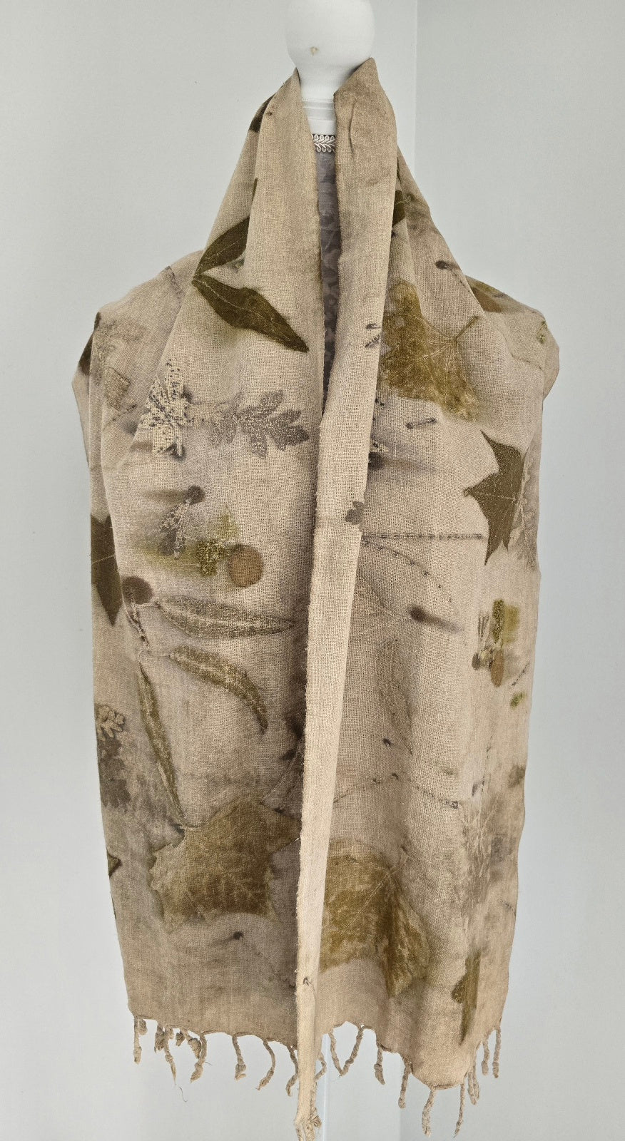 Eco-Printed Linen Scarf – Botanical Earth Tones