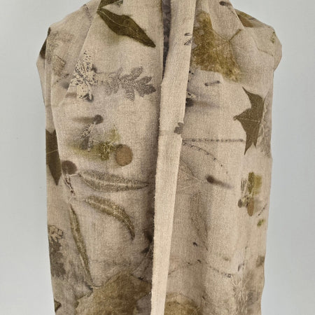 Eco-Printed Linen Scarf – Botanical Earth Tones