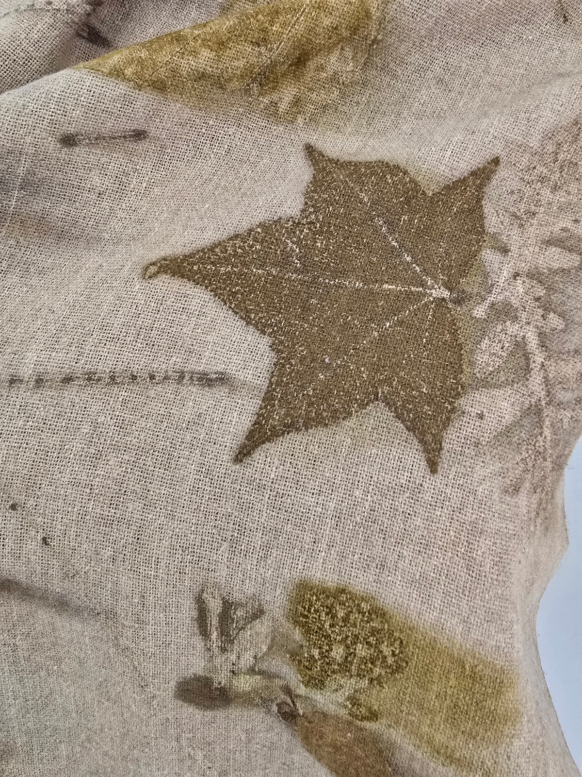 Eco-Printed Linen Scarf – Botanical Earth Tones