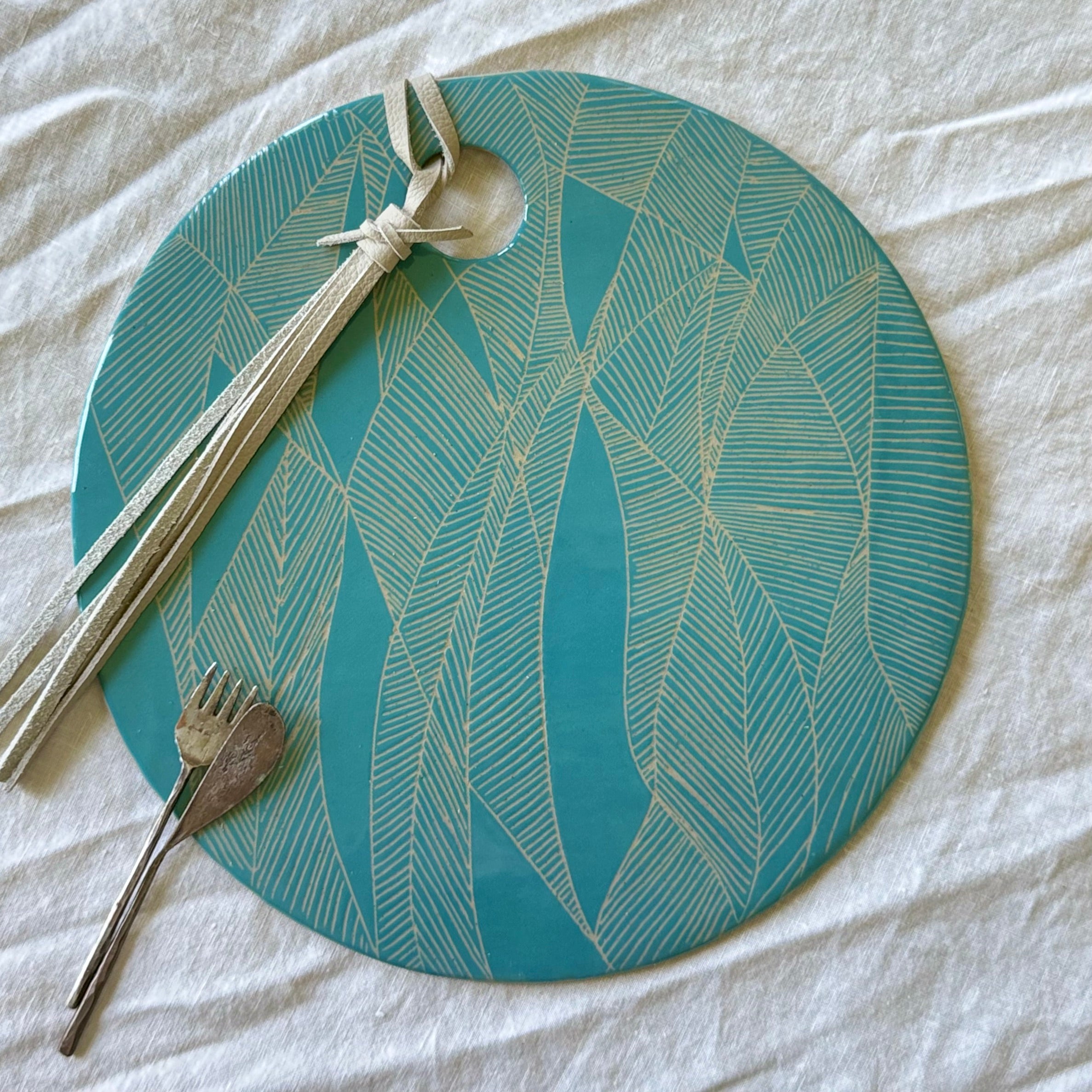 Handmade Ceramic Charcuterie Board | 31 cm | Optional Add On | Removable Leather Snap or Tassel