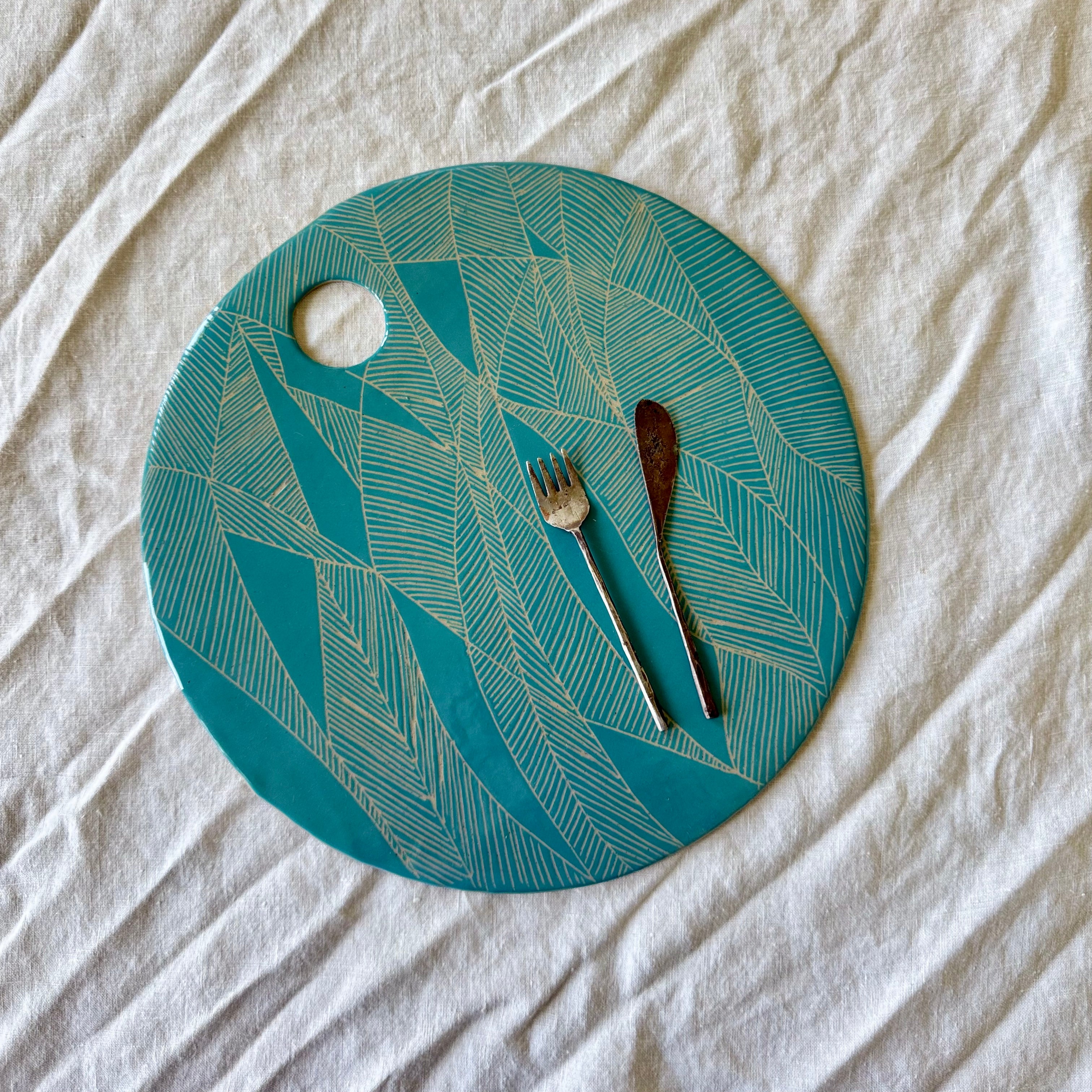 Handmade Ceramic Charcuterie Board | 31 cm | Optional Add On | Removable Leather Snap or Tassel