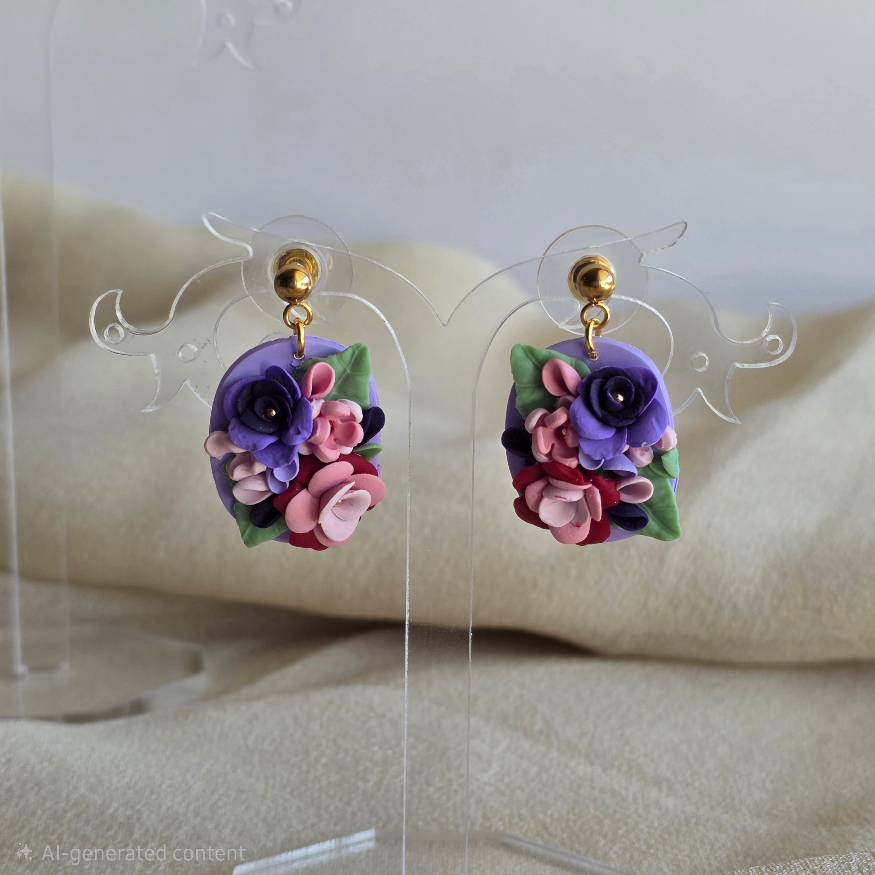 Handmade Floral Polymer Clay Earrings | 3D Flower Statement Earrings | Lightweight Gold Stud Earrings | Botanical Jewellery | Gift for Her