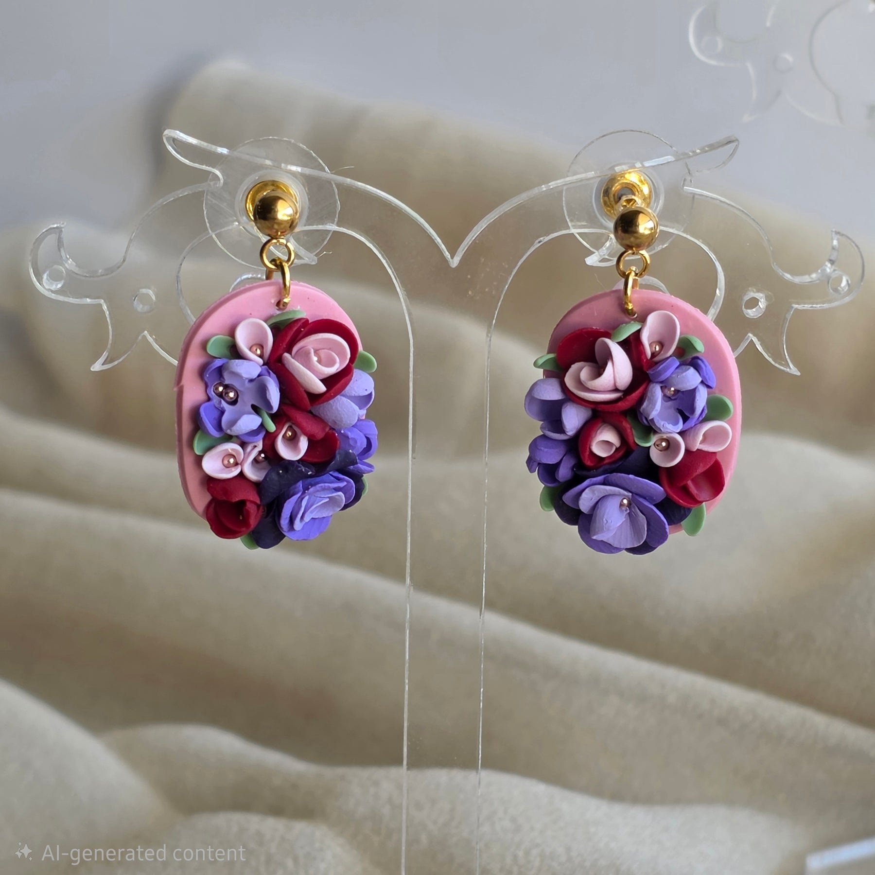 Handmade Floral Polymer Clay Earrings | 3D Flower Statement Earrings | Lightweight Gold Stud Earrings | Botanical Jewellery | Gift for Her
