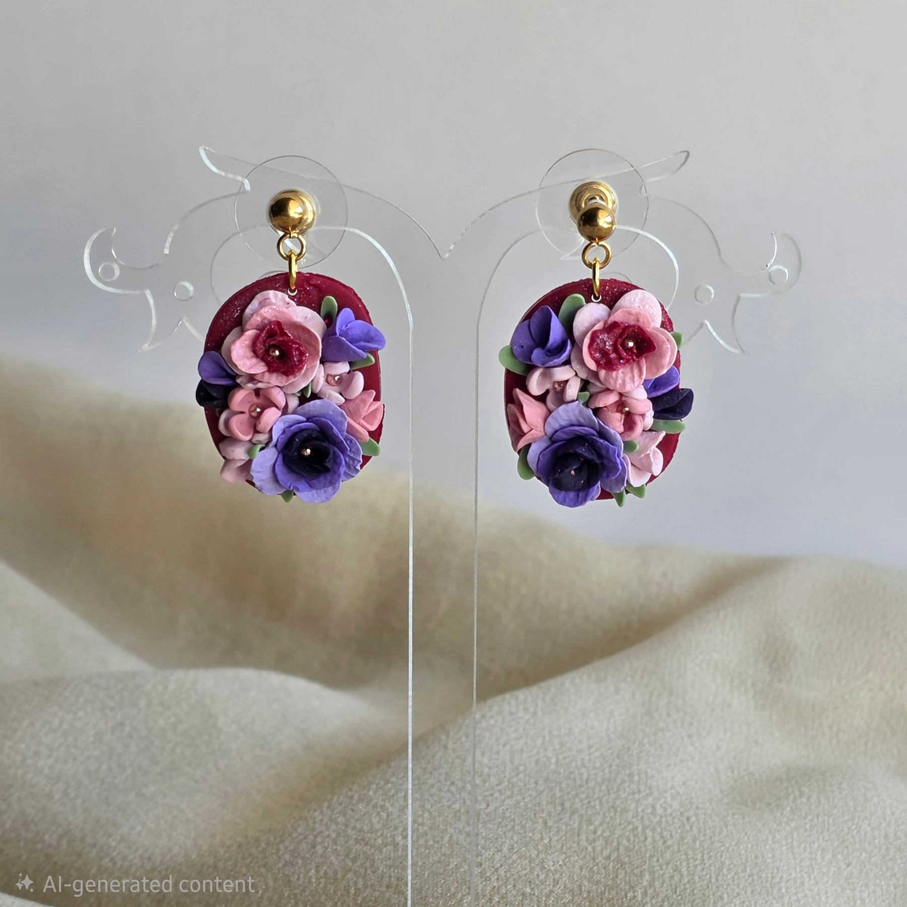 Handmade Floral Polymer Clay Earrings | 3D Flower Statement Earrings | Lightweight Gold Stud Earrings | Botanical Jewellery | Gift for Her
