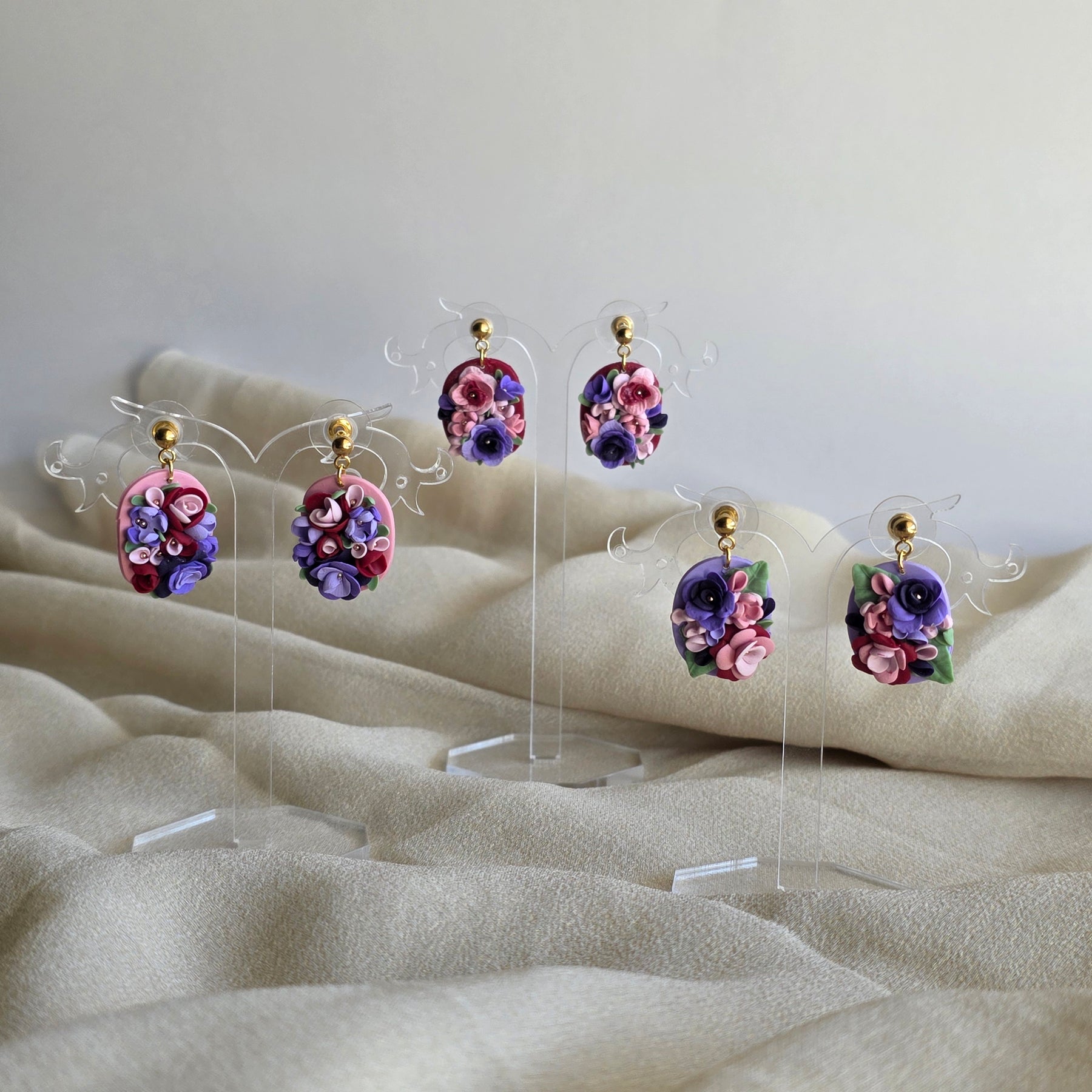 Handmade Floral Polymer Clay Earrings | 3D Flower Statement Earrings | Lightweight Gold Stud Earrings | Botanical Jewellery | Gift for Her