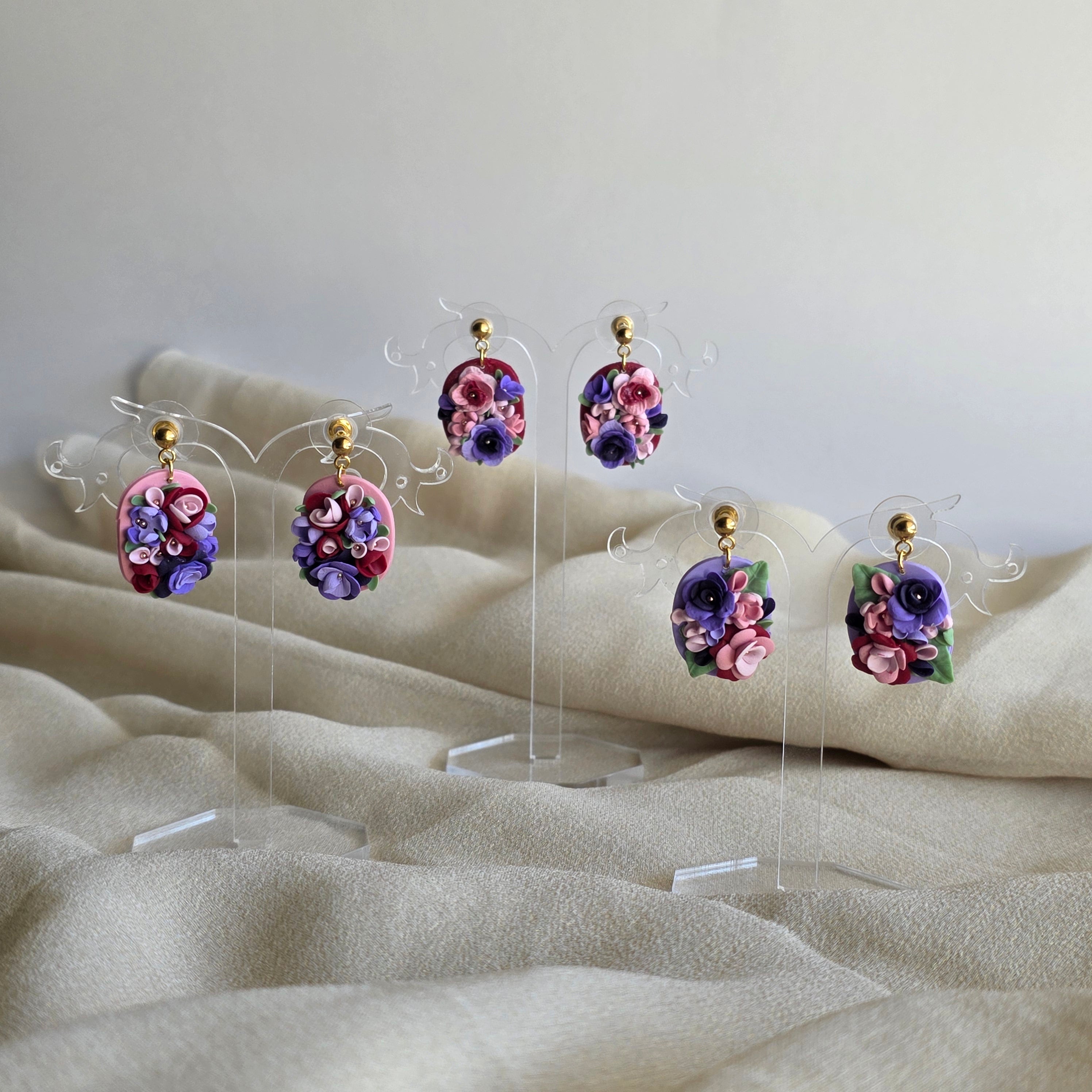 Handmade Floral Polymer Clay Earrings | 3D Flower Statement Earrings | Lightweight Gold Stud Earrings | Botanical Jewellery | Gift for Her