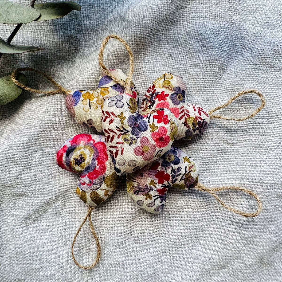 Rosy Romantic Hearts - handmade with wool filling