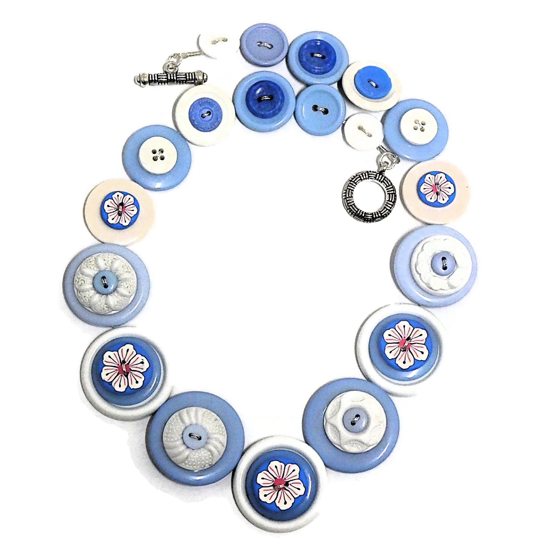 Blue button necklace and earrings - Winter Blooms