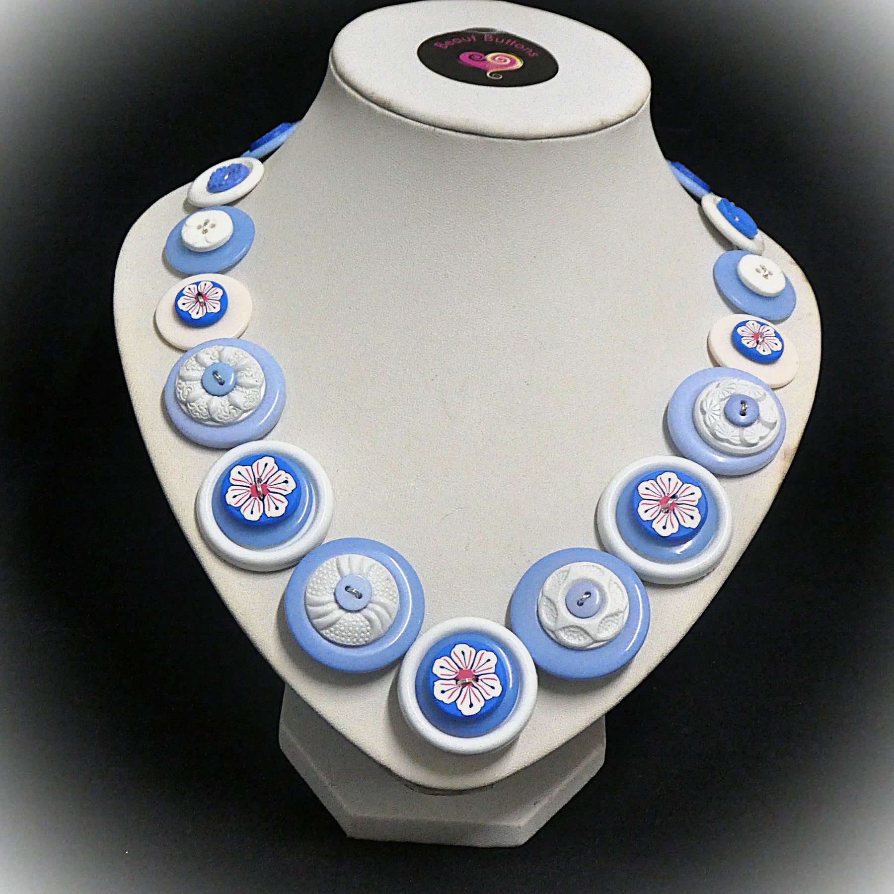 Blue button necklace and earrings - Winter Blooms