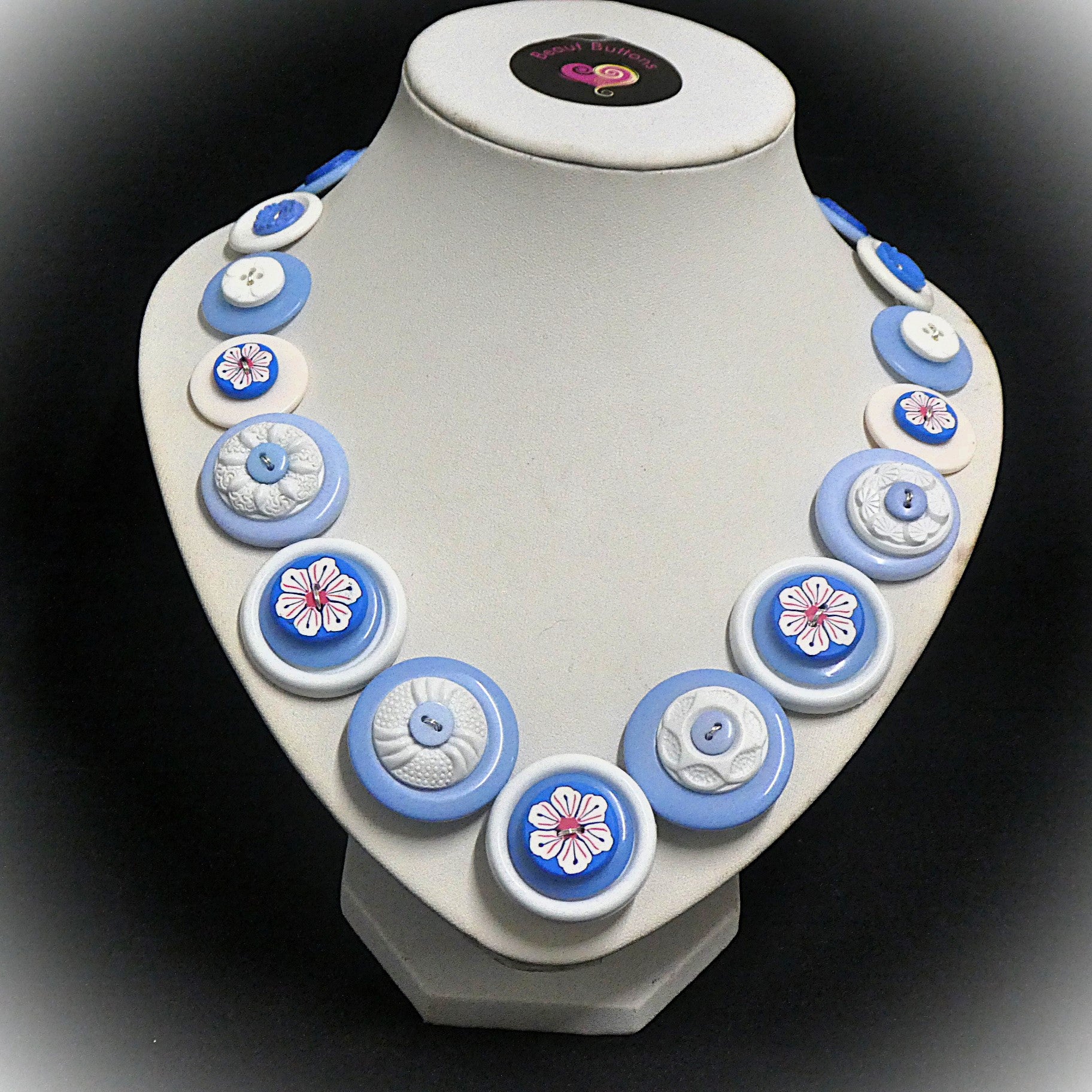 Blue button necklace and earrings - Winter Blooms