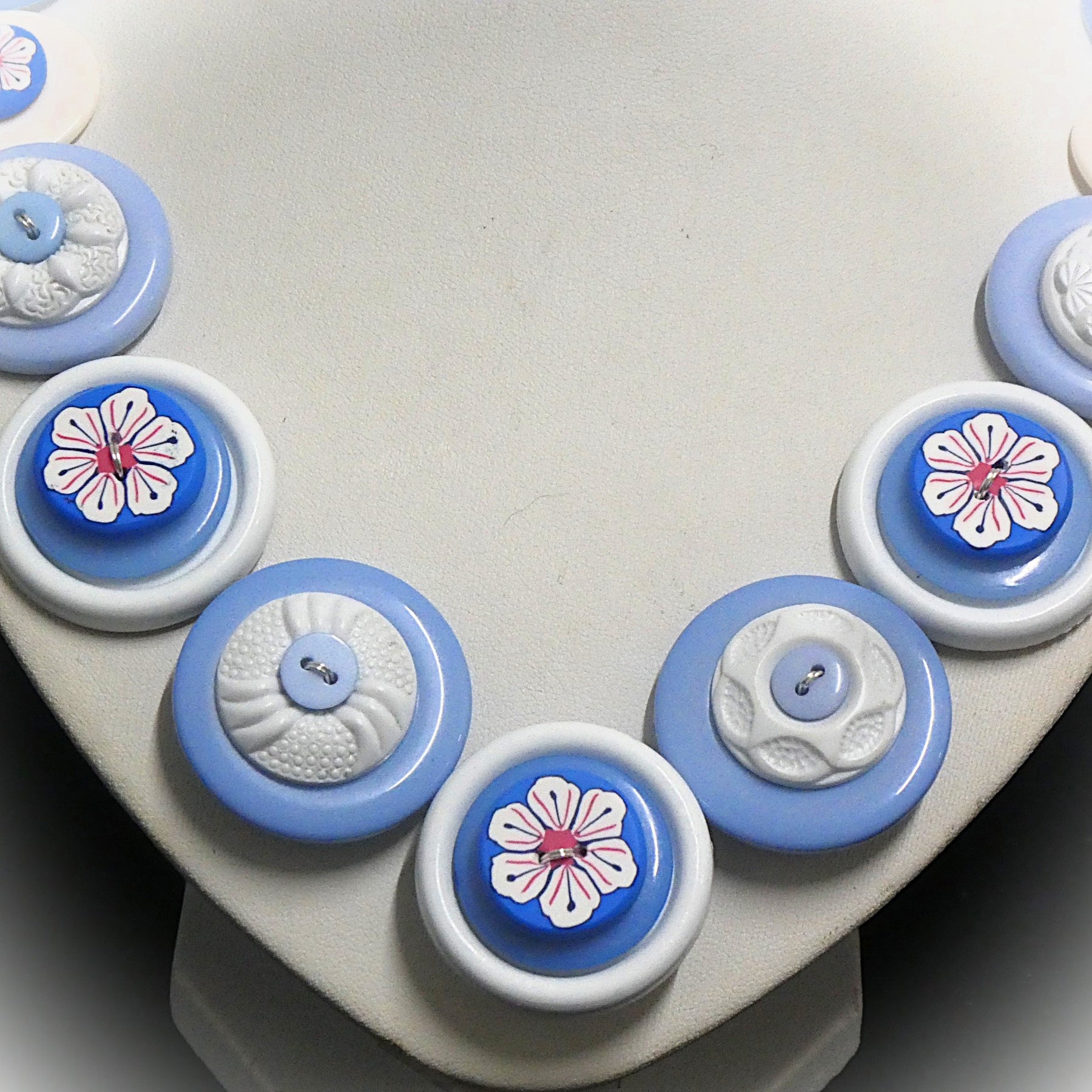 Blue button necklace and earrings - Winter Blooms