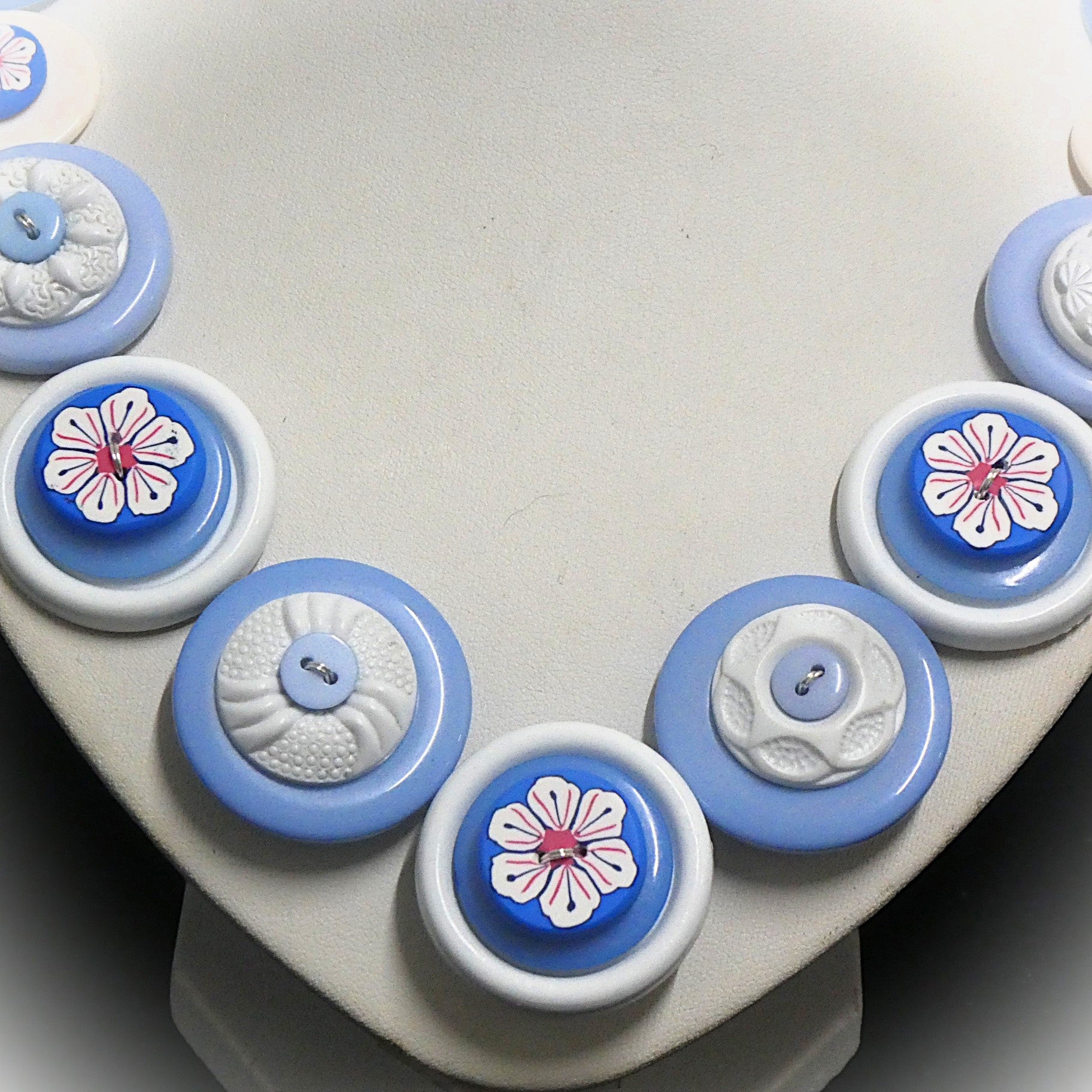 Blue button necklace and earrings - Winter Blooms