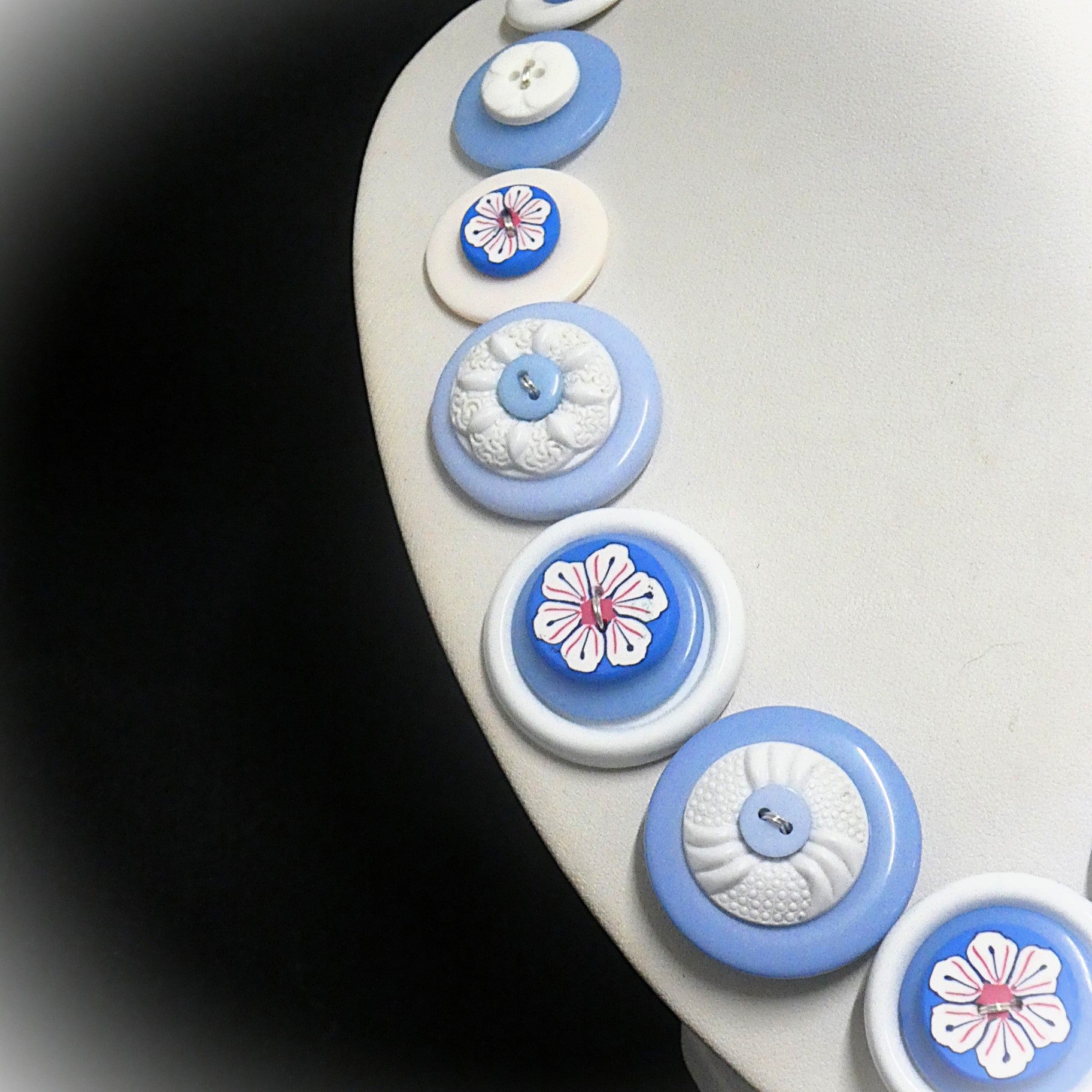 Blue button necklace and earrings - Winter Blooms
