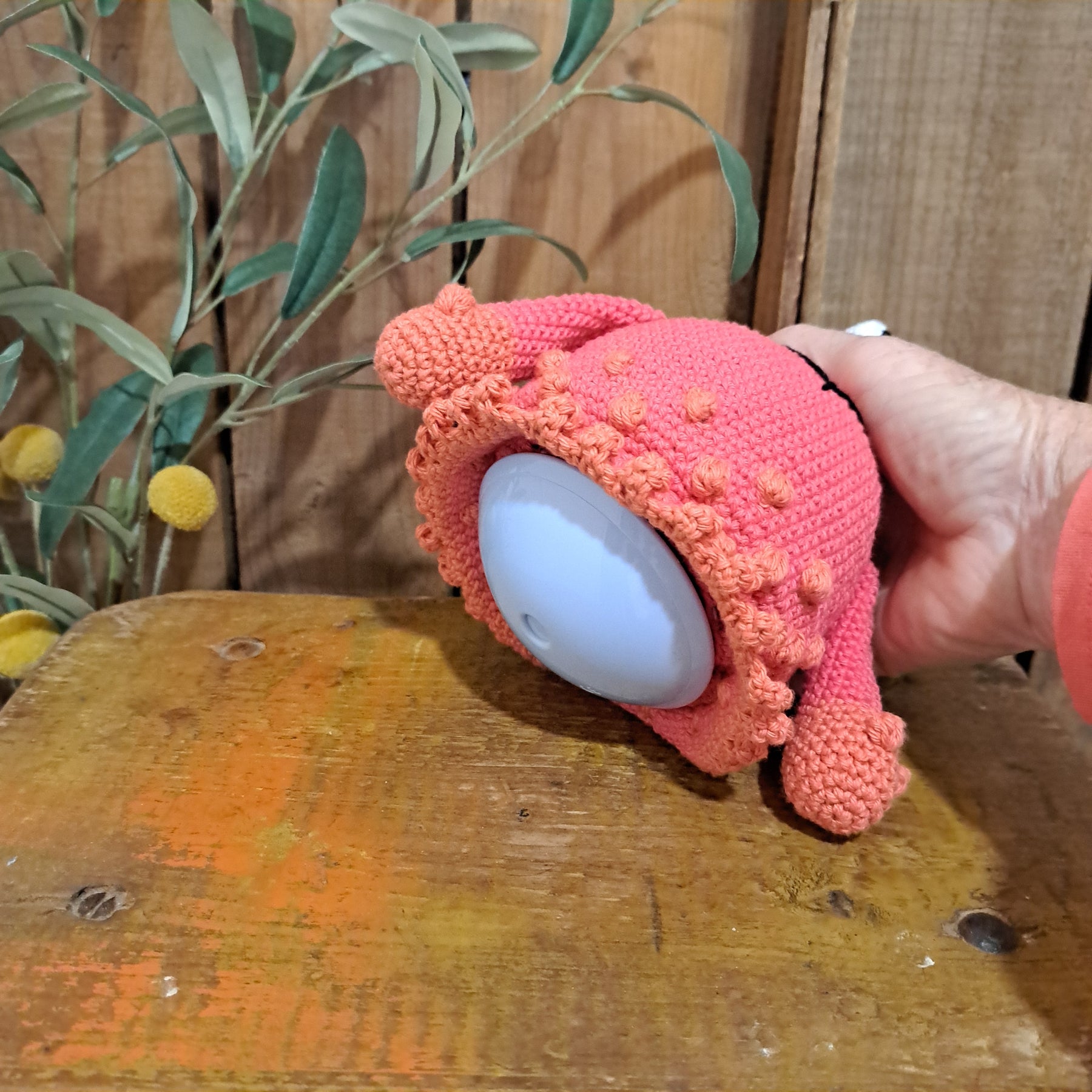 Crochet wobble ball toy/ orange and pink