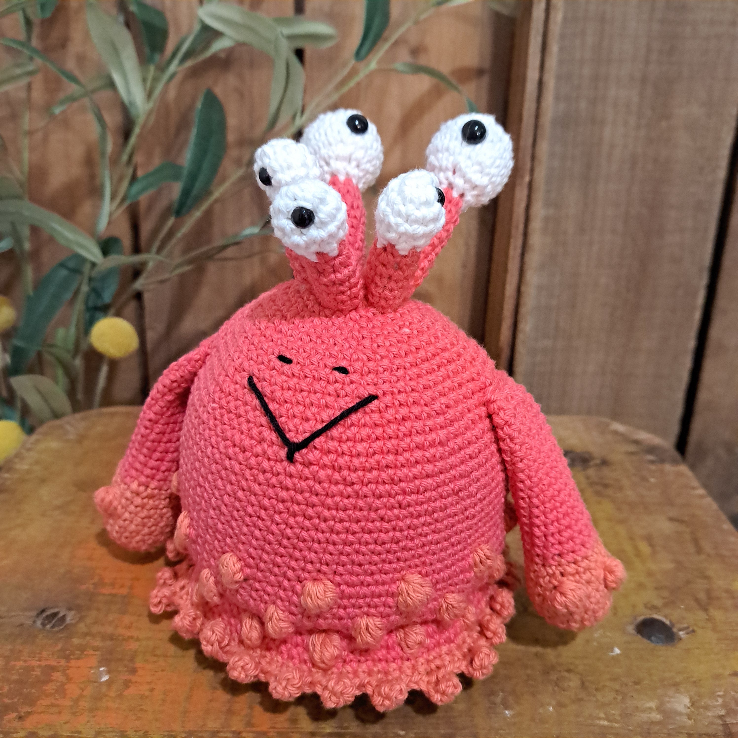 Crochet wobble ball toy/ orange and pink