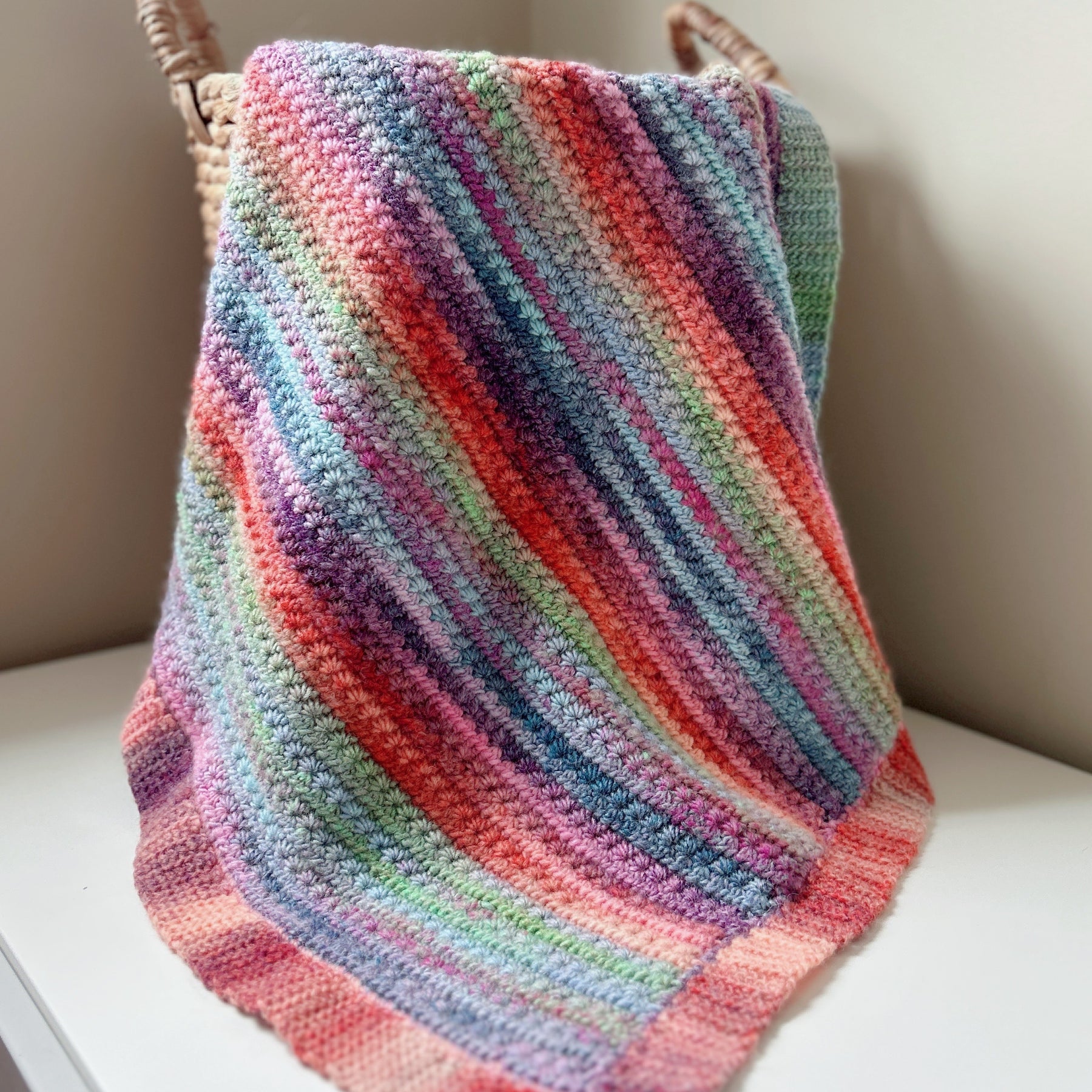 Pastel Rainbow Crochet Baby Blanket | Handmade Baby Blanket, One of a Kind