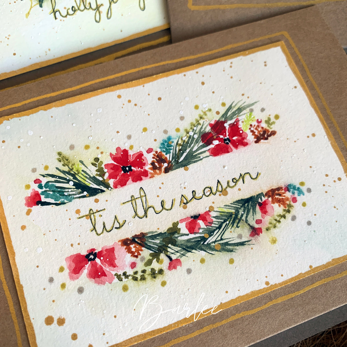 Set of 4 Hand-Painted Christmas Cards - One-of-a-Kind.