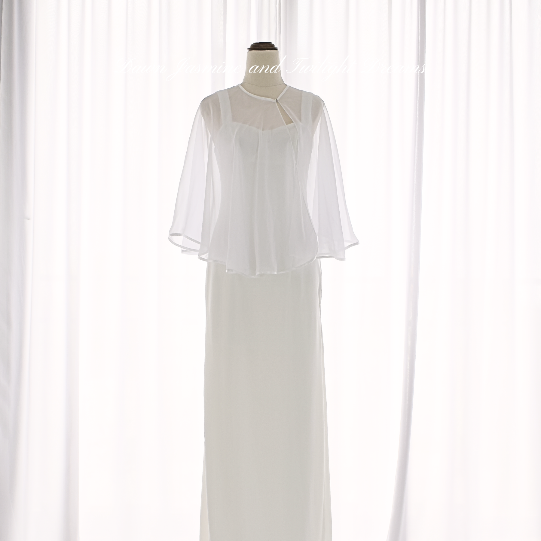 100% Silk Chiffon Center-Split Bridal Cape with Swarovski Crystal Button | The Aria