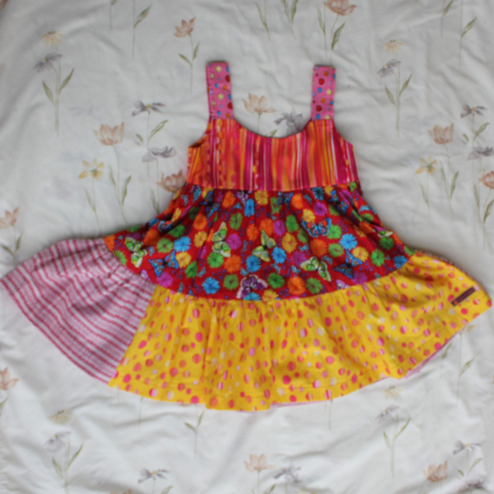 Girls Dress, Size 5, Multicoloured Stripes/Butterflies/Spots.