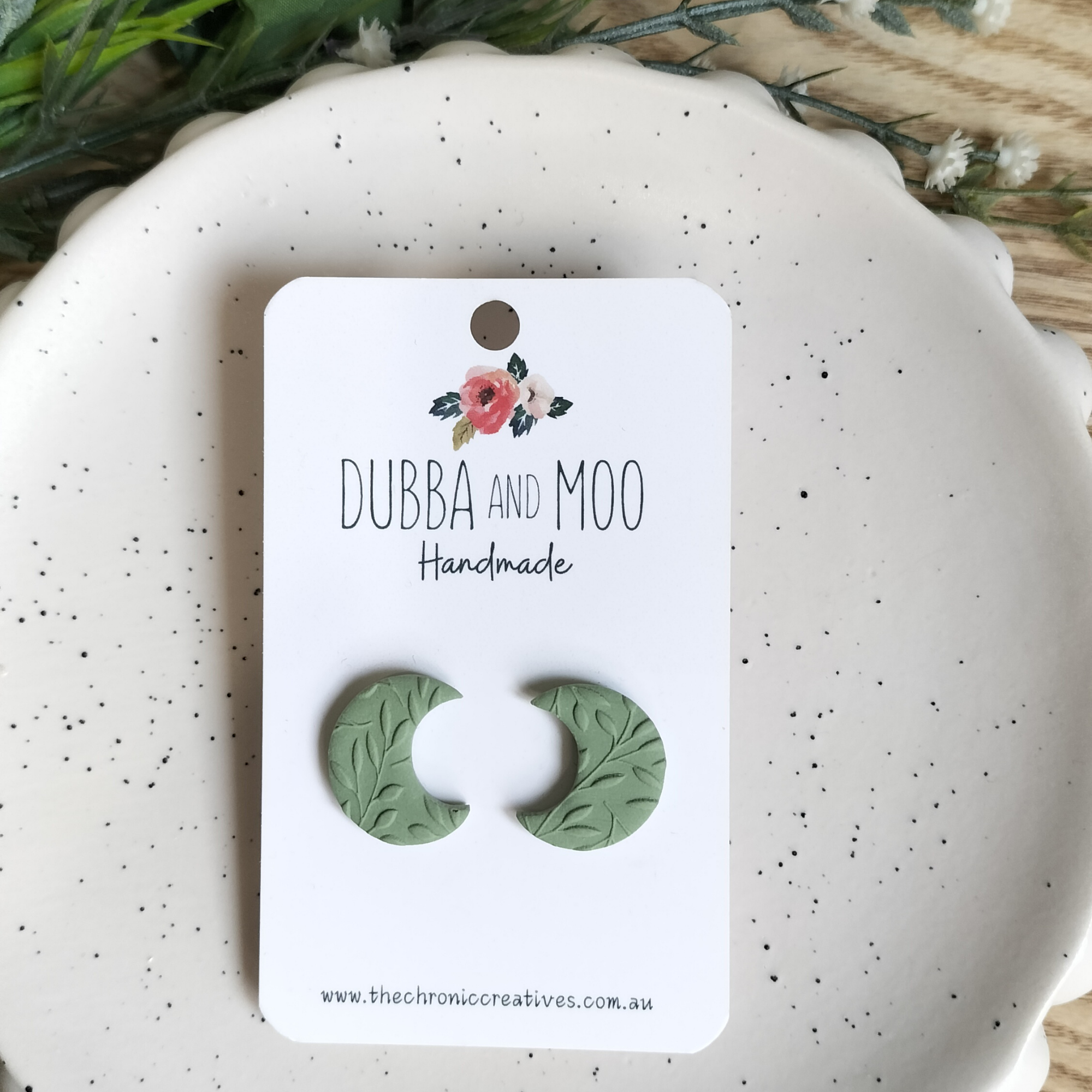 Textured Moon Polymer Clay Stud Earrings - Assorted Styles