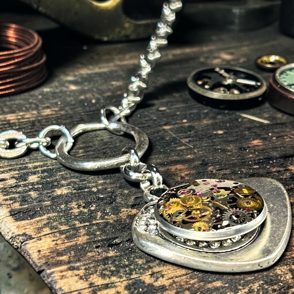 Steampunk watch parts pendant necklace