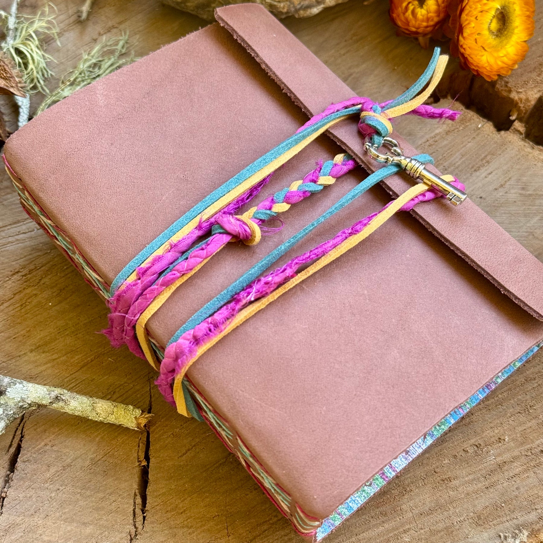 Tan Leather A6 Journal - Crazy stitch edition