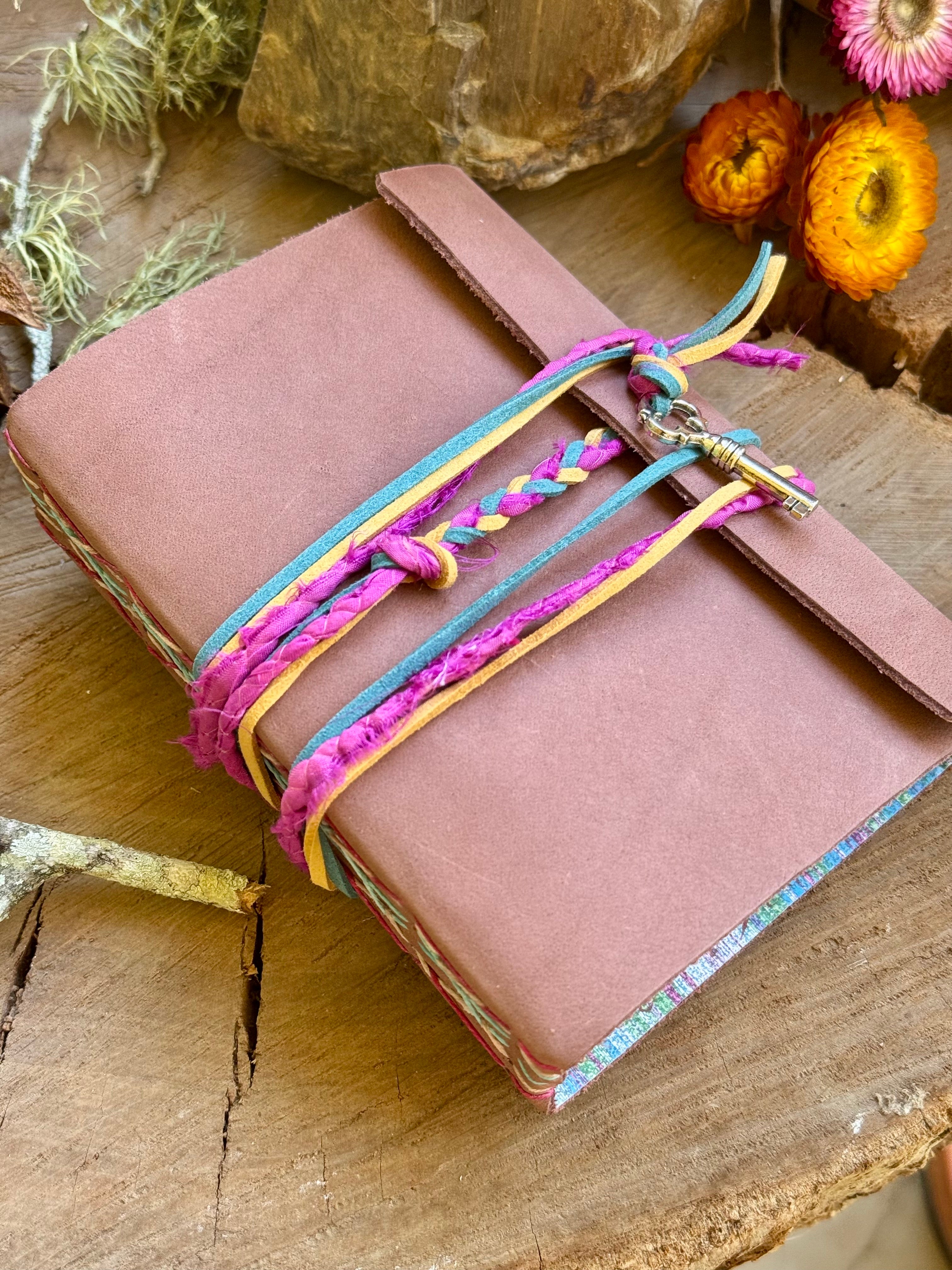 Tan Leather A6 Journal - Crazy stitch edition