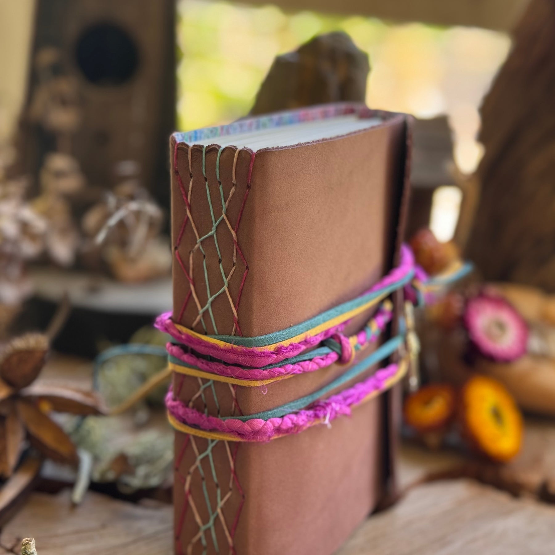 Tan Leather A6 Journal - Crazy stitch edition