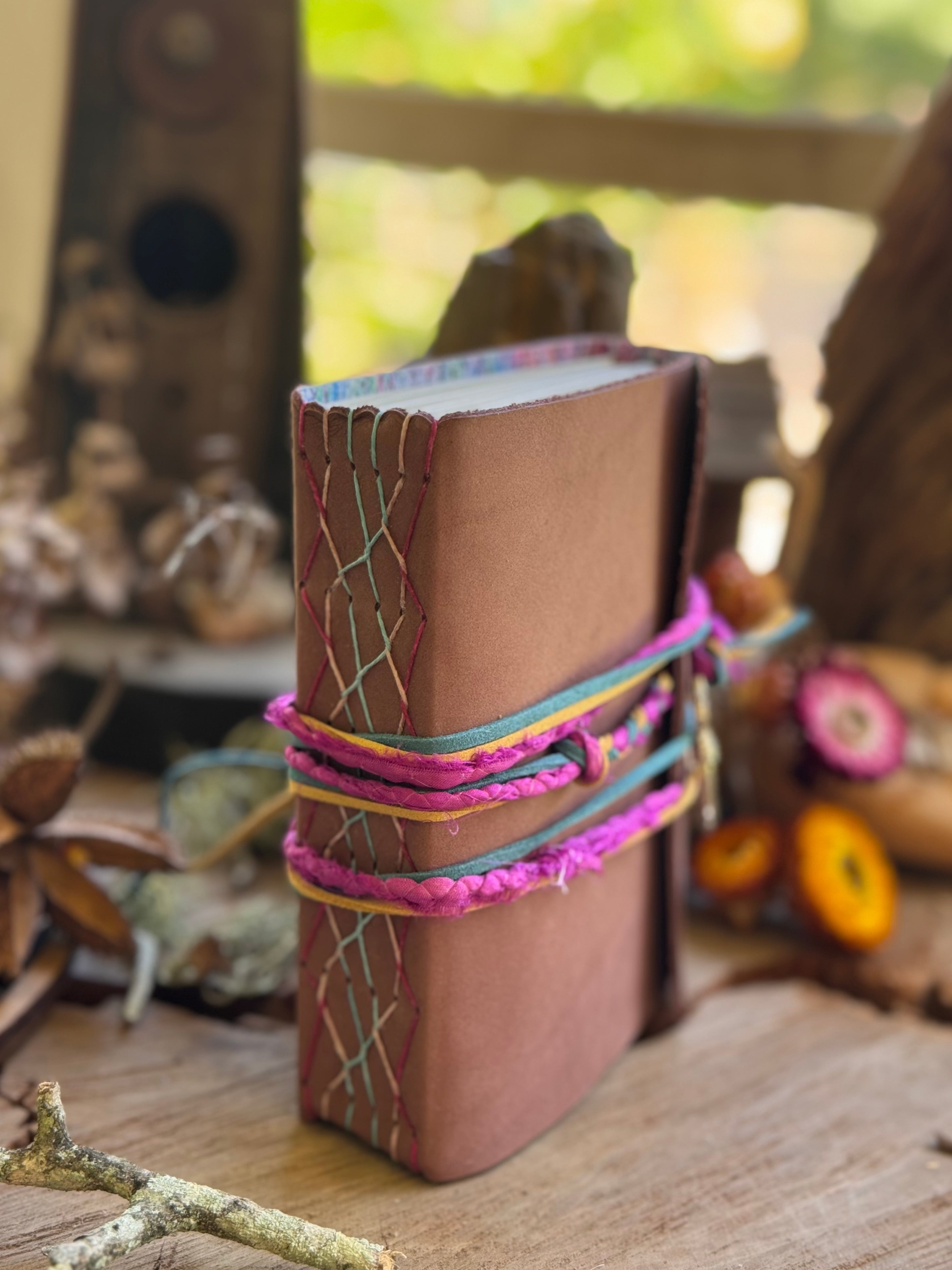 Tan Leather A6 Journal - Crazy stitch edition