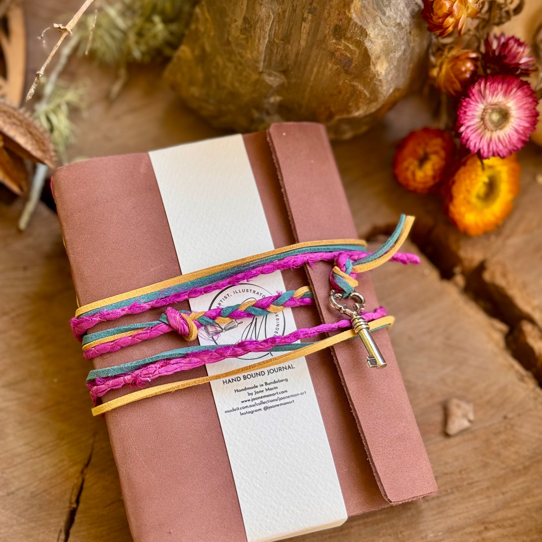 Tan Leather A6 Journal - Crazy stitch edition