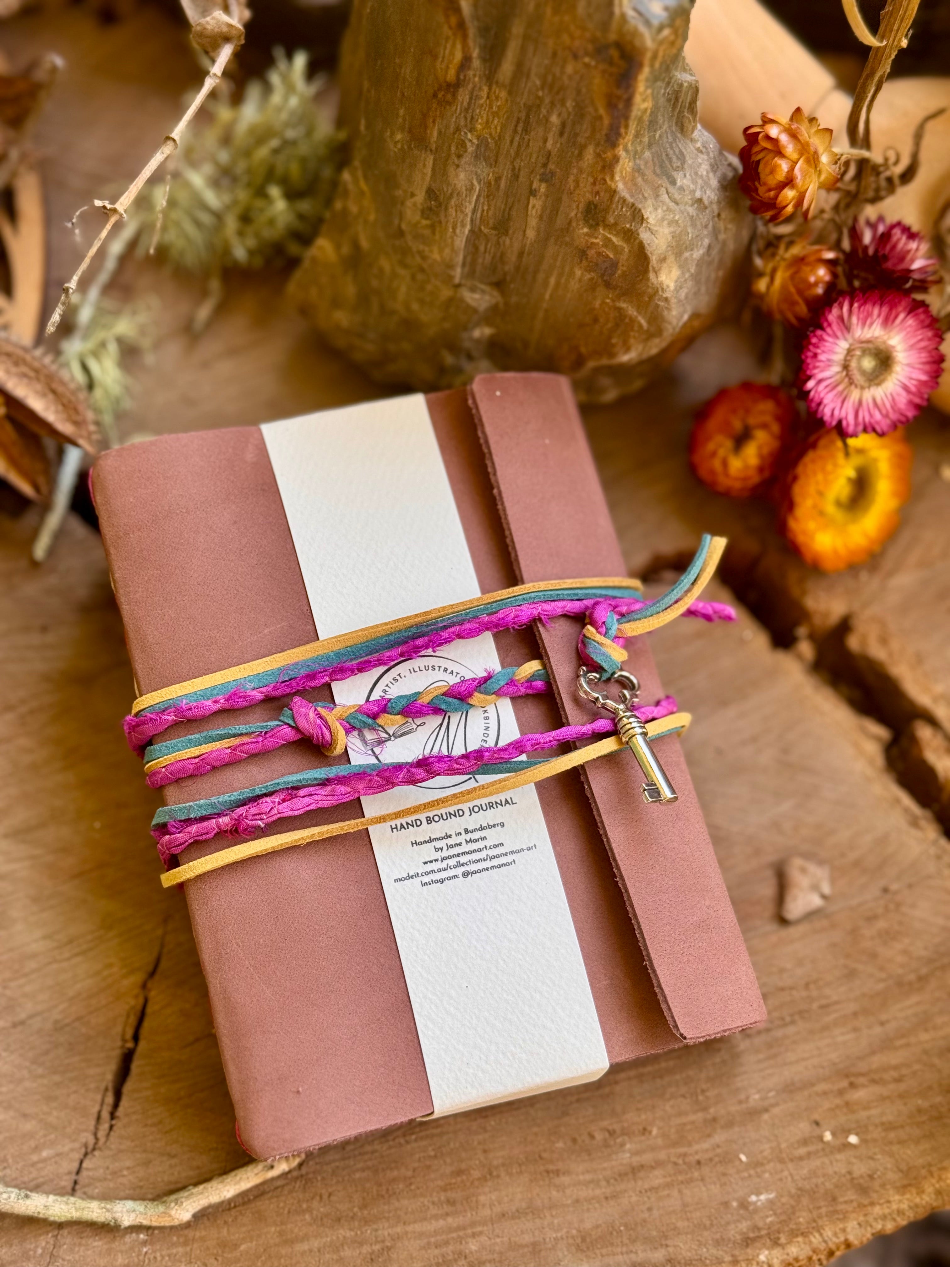 Tan Leather A6 Journal - Crazy stitch edition
