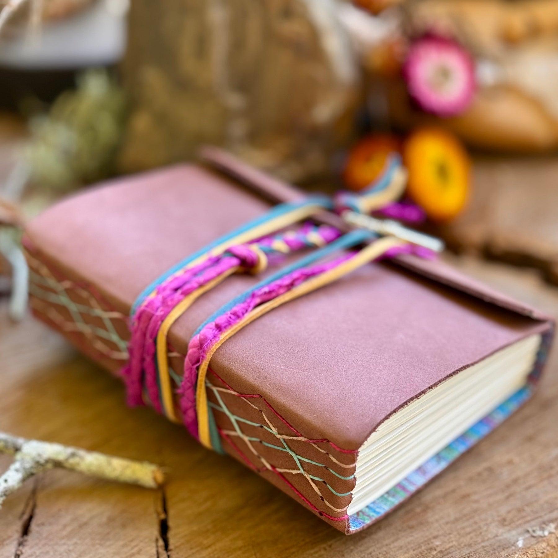 Tan Leather A6 Journal - Crazy stitch edition