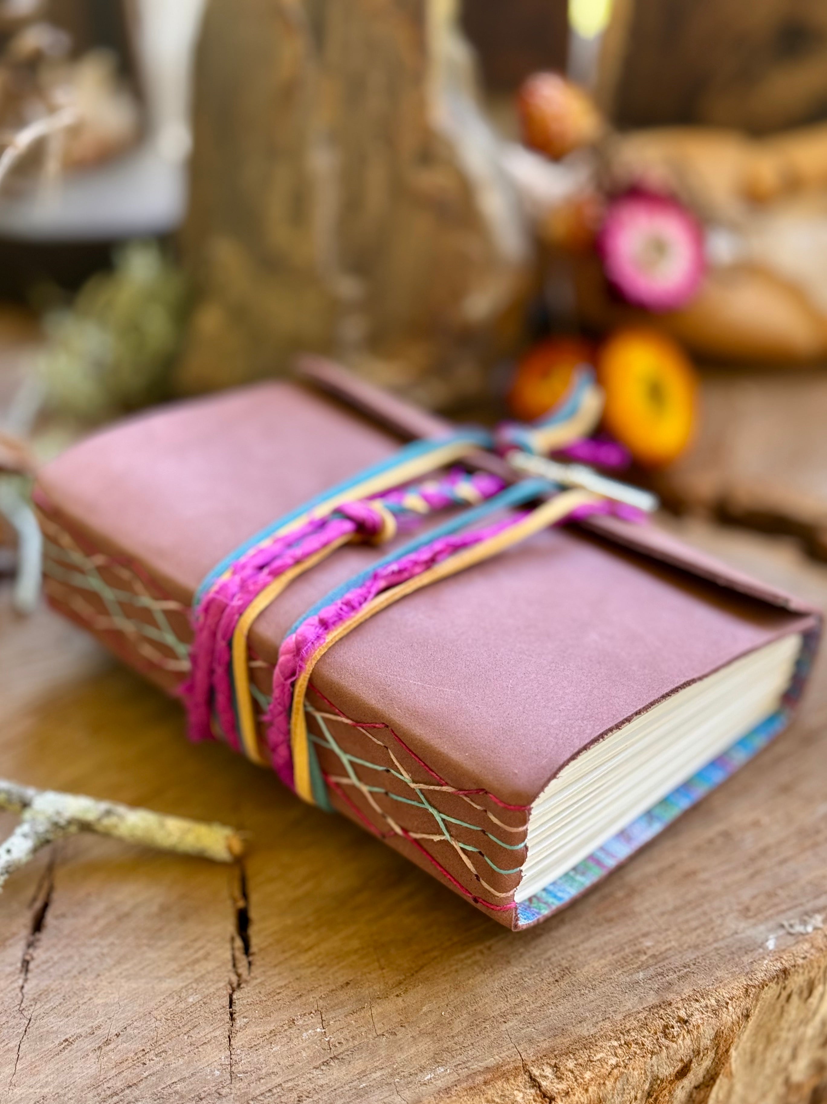 Tan Leather A6 Journal - Crazy stitch edition