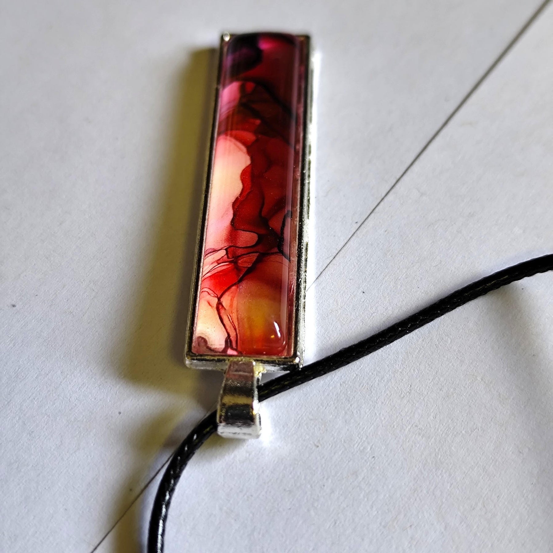 Red Alcohol Ink Pendant Necklace, Wearable Original Painting