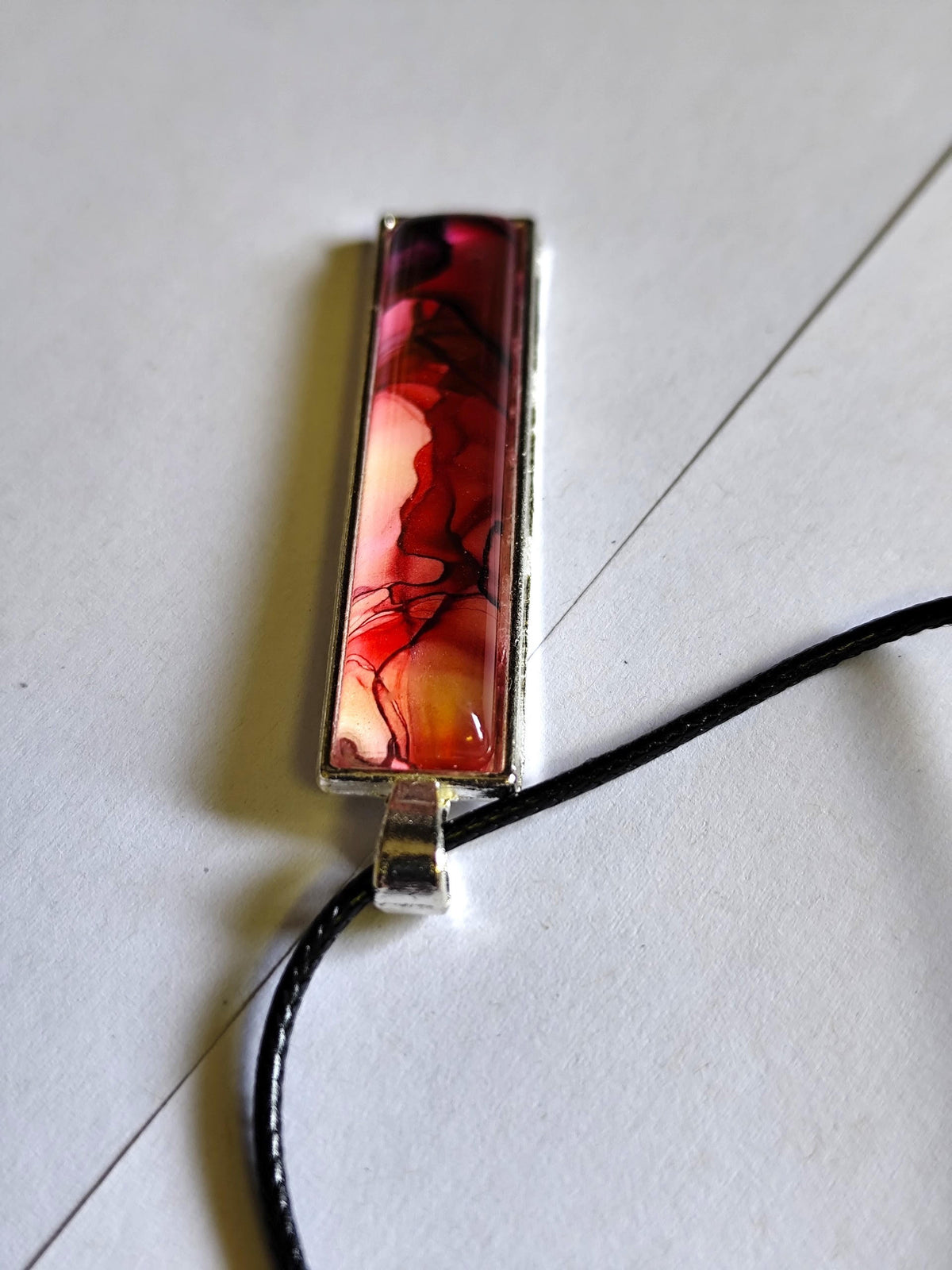 Red Alcohol Ink Pendant Necklace, Wearable Original Painting