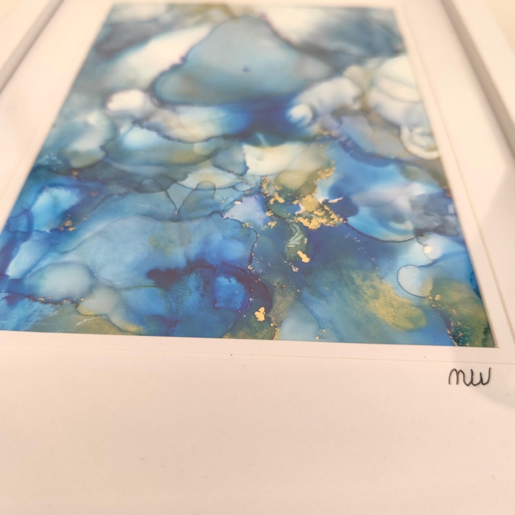 Blue Alcohol Ink Painting – Framed Wall Art
