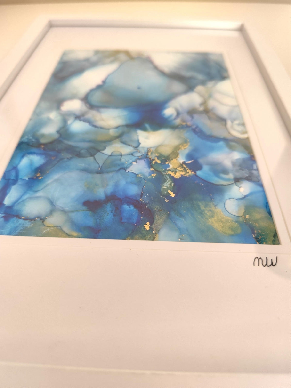 Blue Alcohol Ink Painting – Framed Wall Art