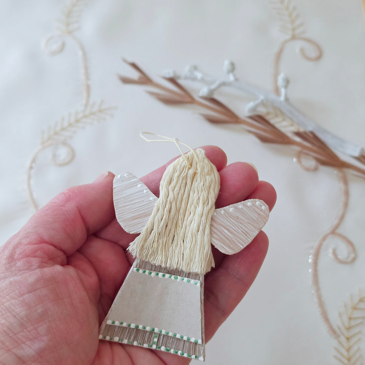 Hello - Palm Angel keepsake handmade green and white dots