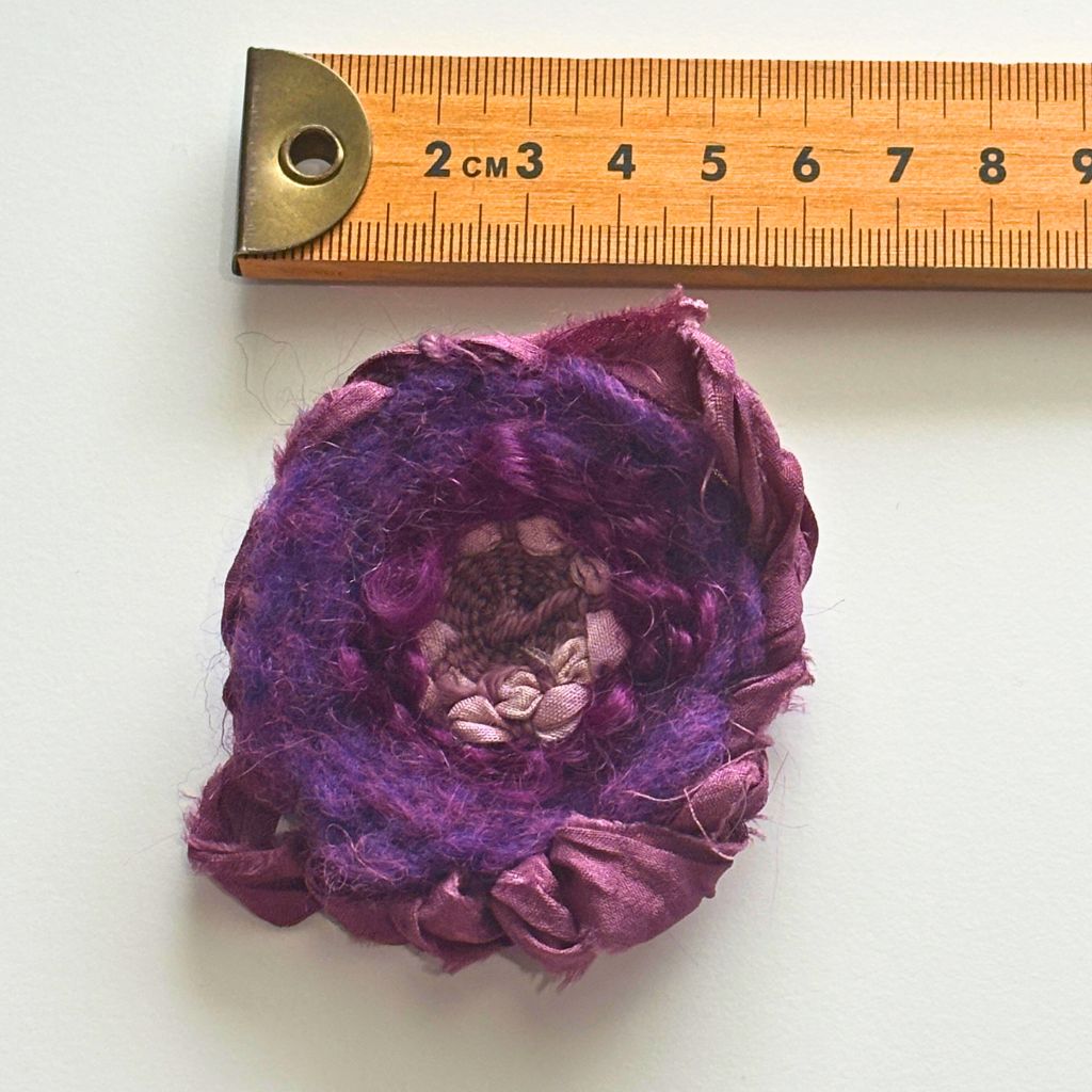 Handwoven Brooch - Purple Silk Ribbon Trim