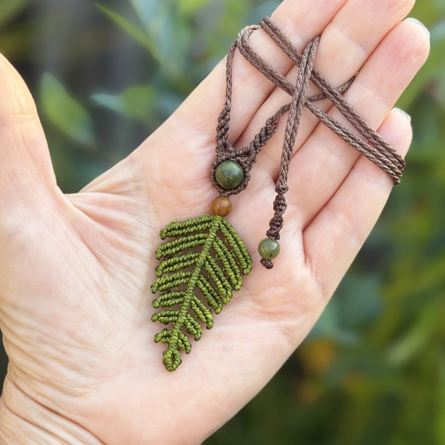 Micro Macrame Fern Leaf Necklace