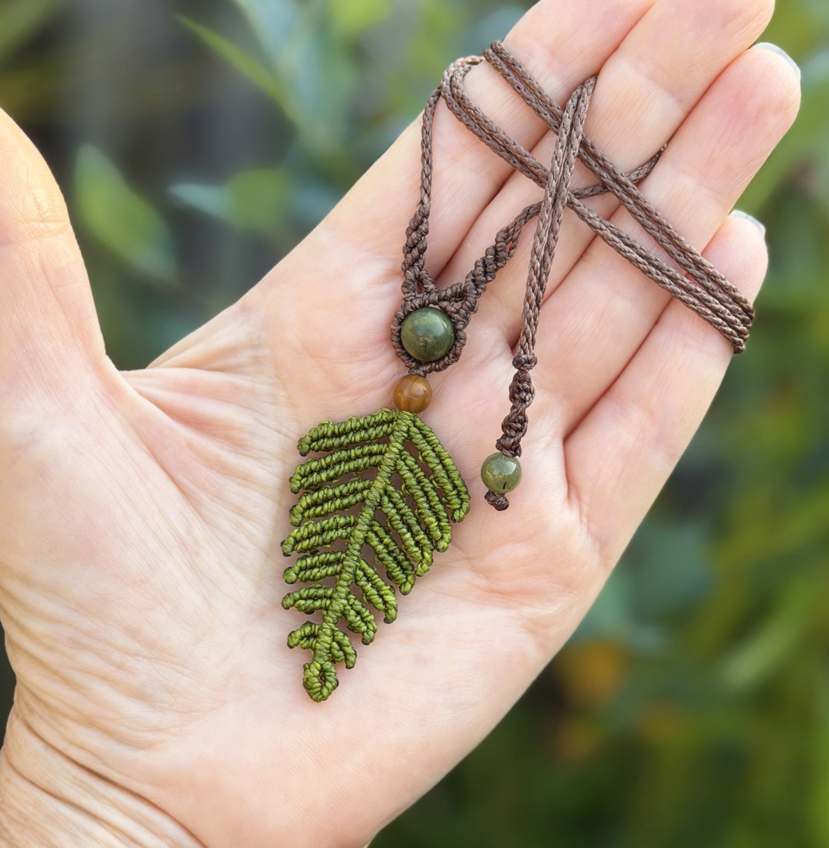 Micro Macrame Fern Leaf Necklace