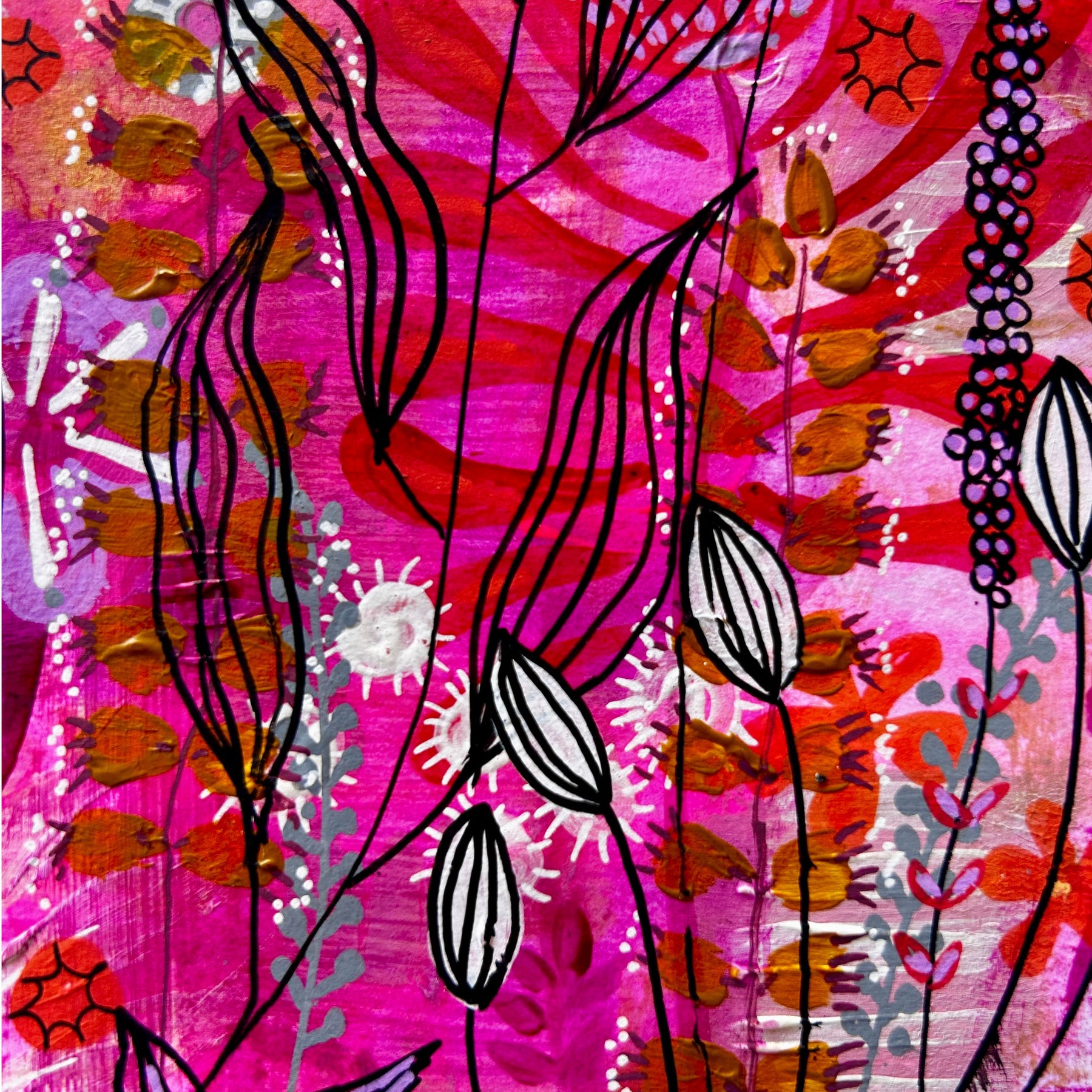 Original Hand-Painted Art: Ember Lines in Hot Pink