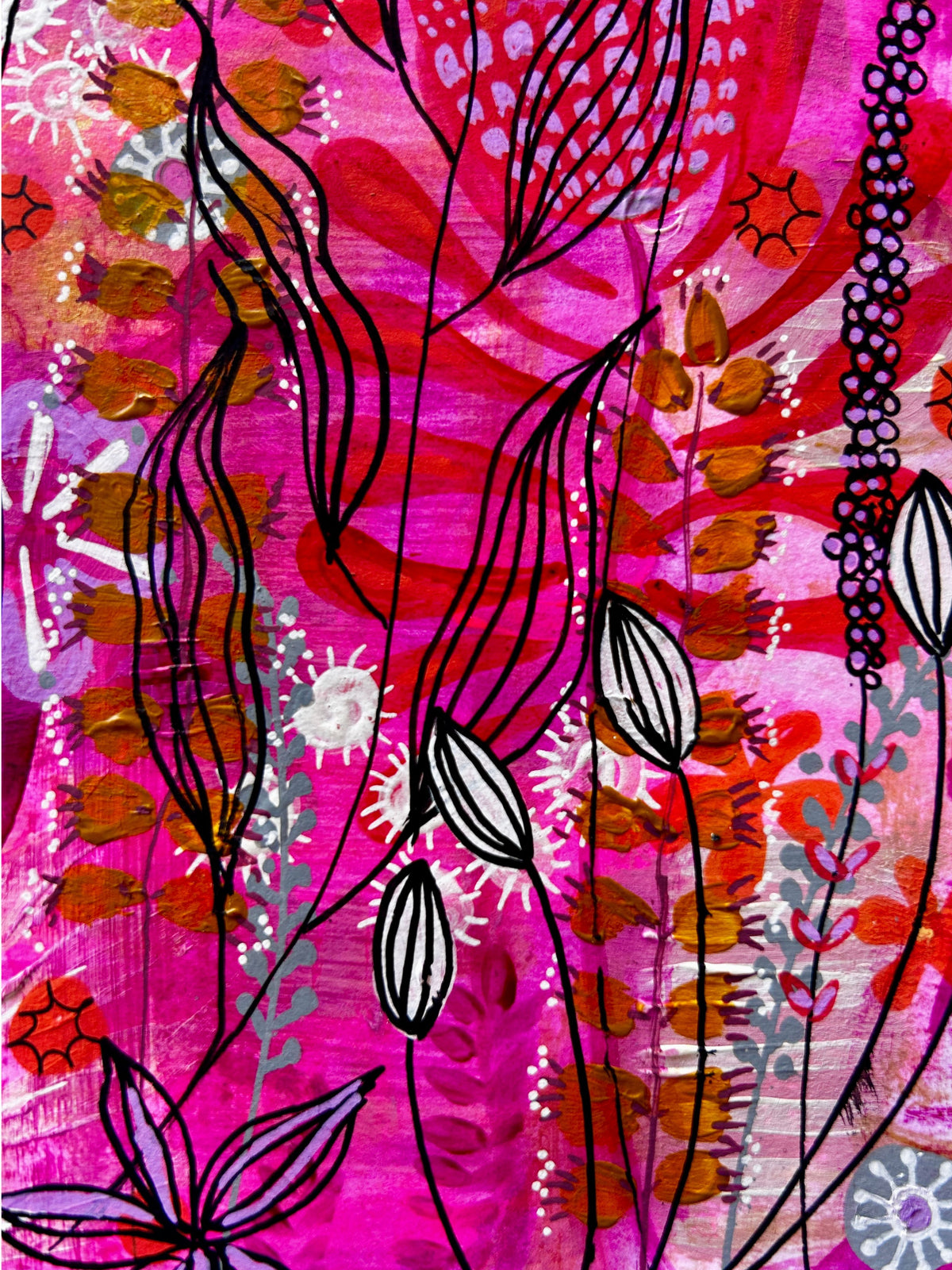 Original Hand-Painted Art: Ember Lines in Hot Pink