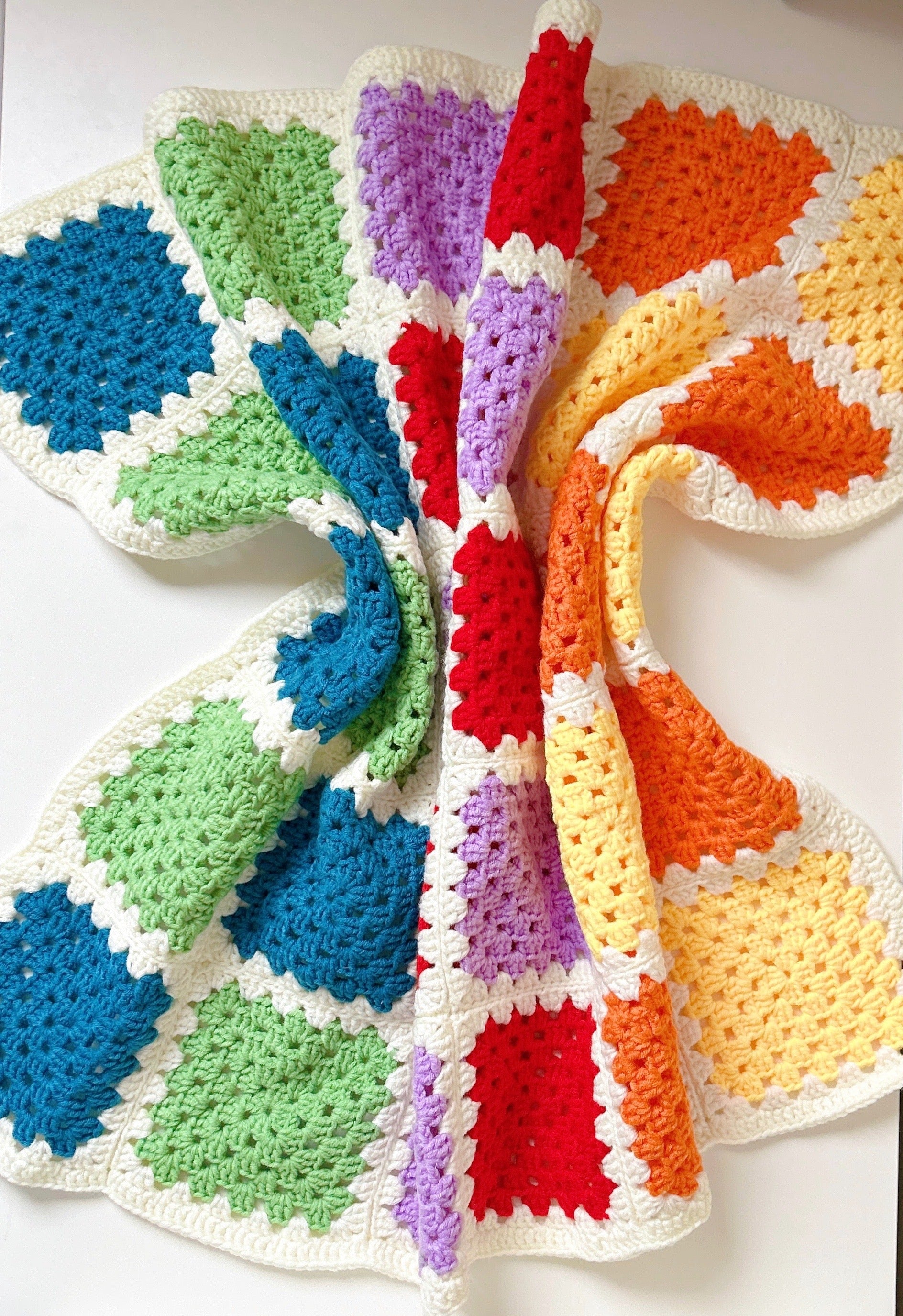 Bright Rainbow Granny Square Baby Blanket