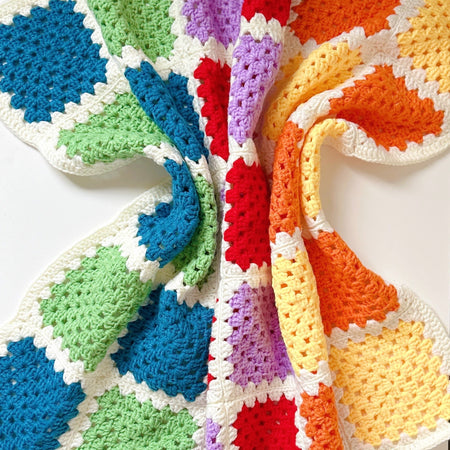 Bright Rainbow Granny Square Baby Blanket