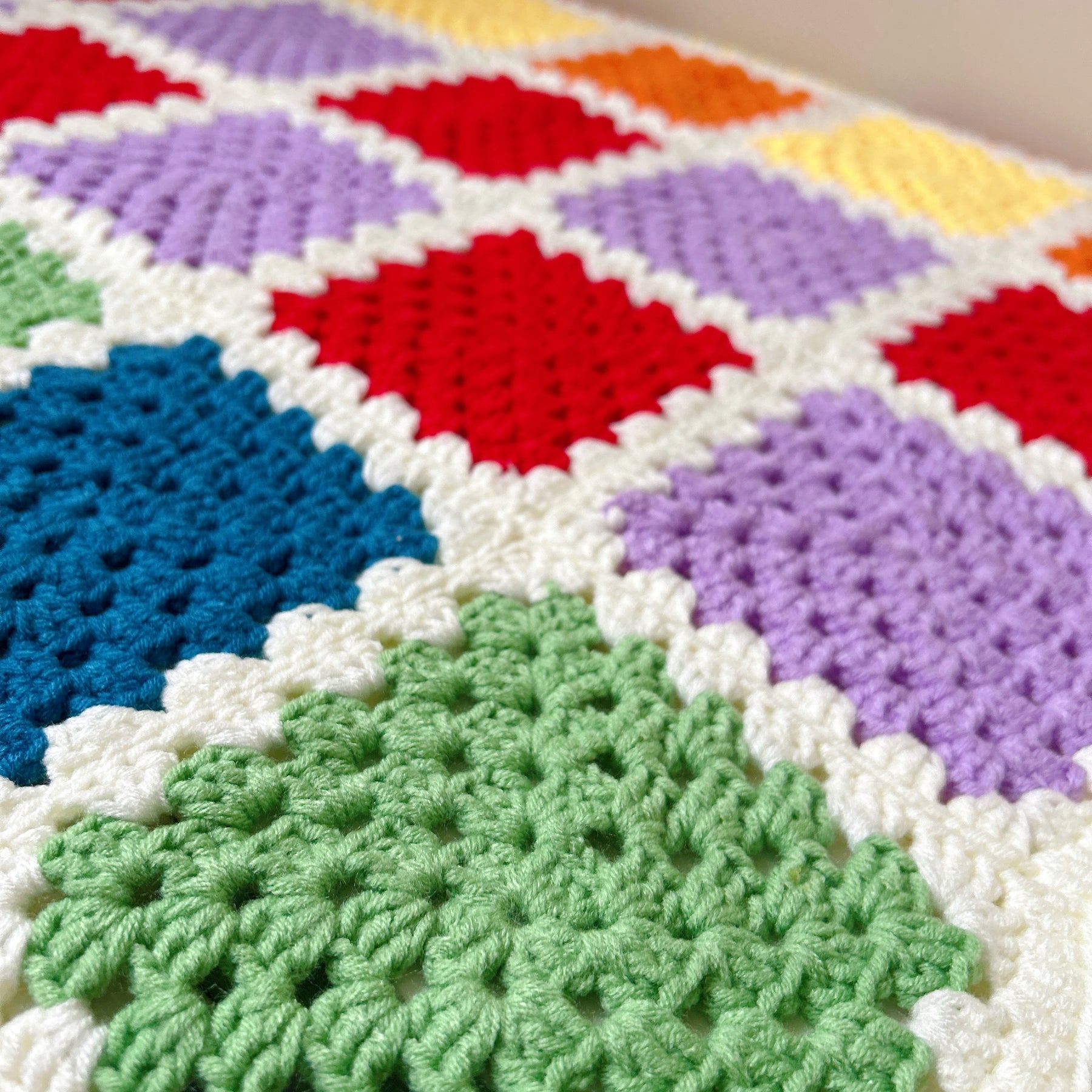 Bright Rainbow Granny Square Baby Blanket