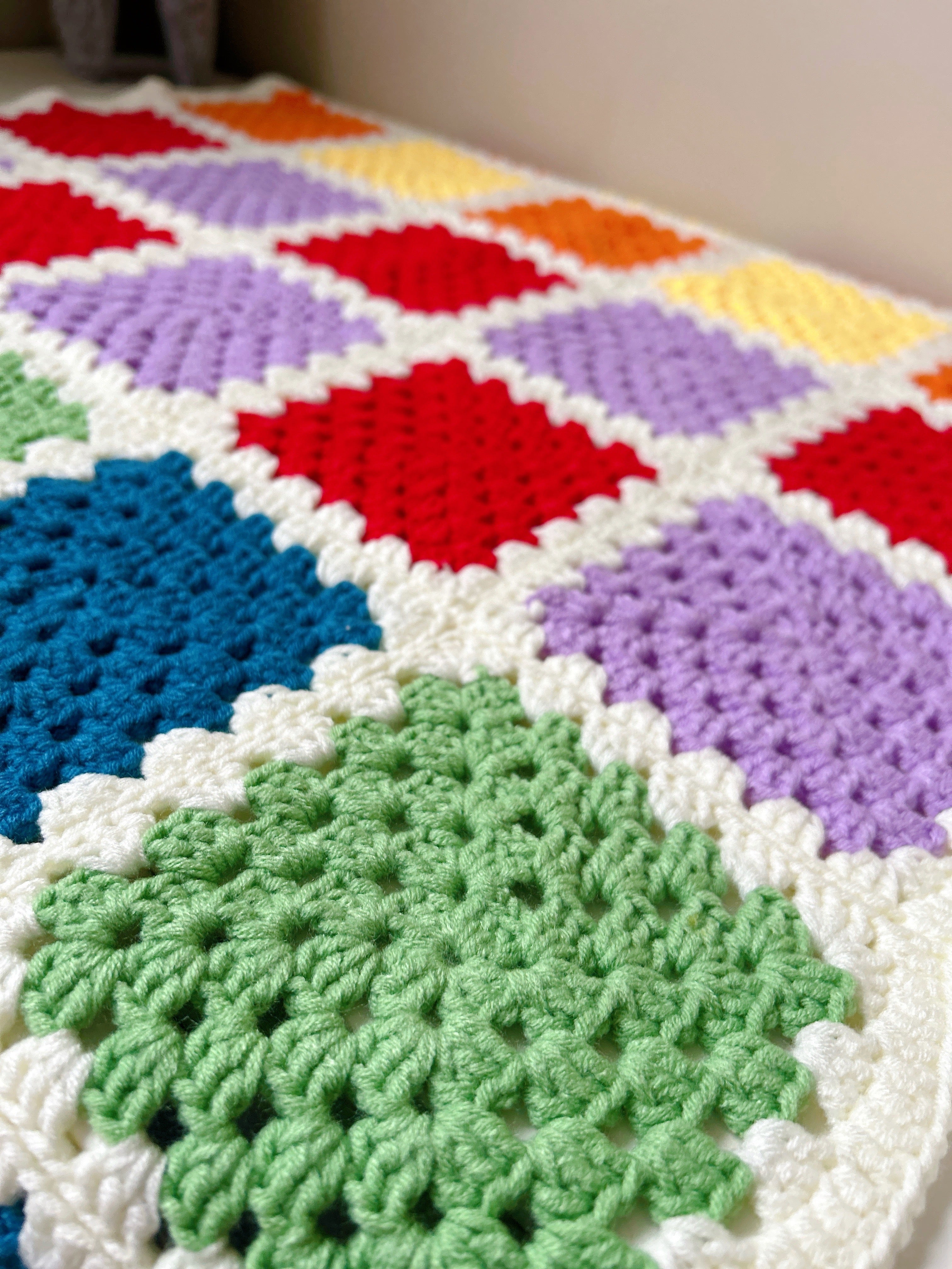 Bright Rainbow Granny Square Baby Blanket